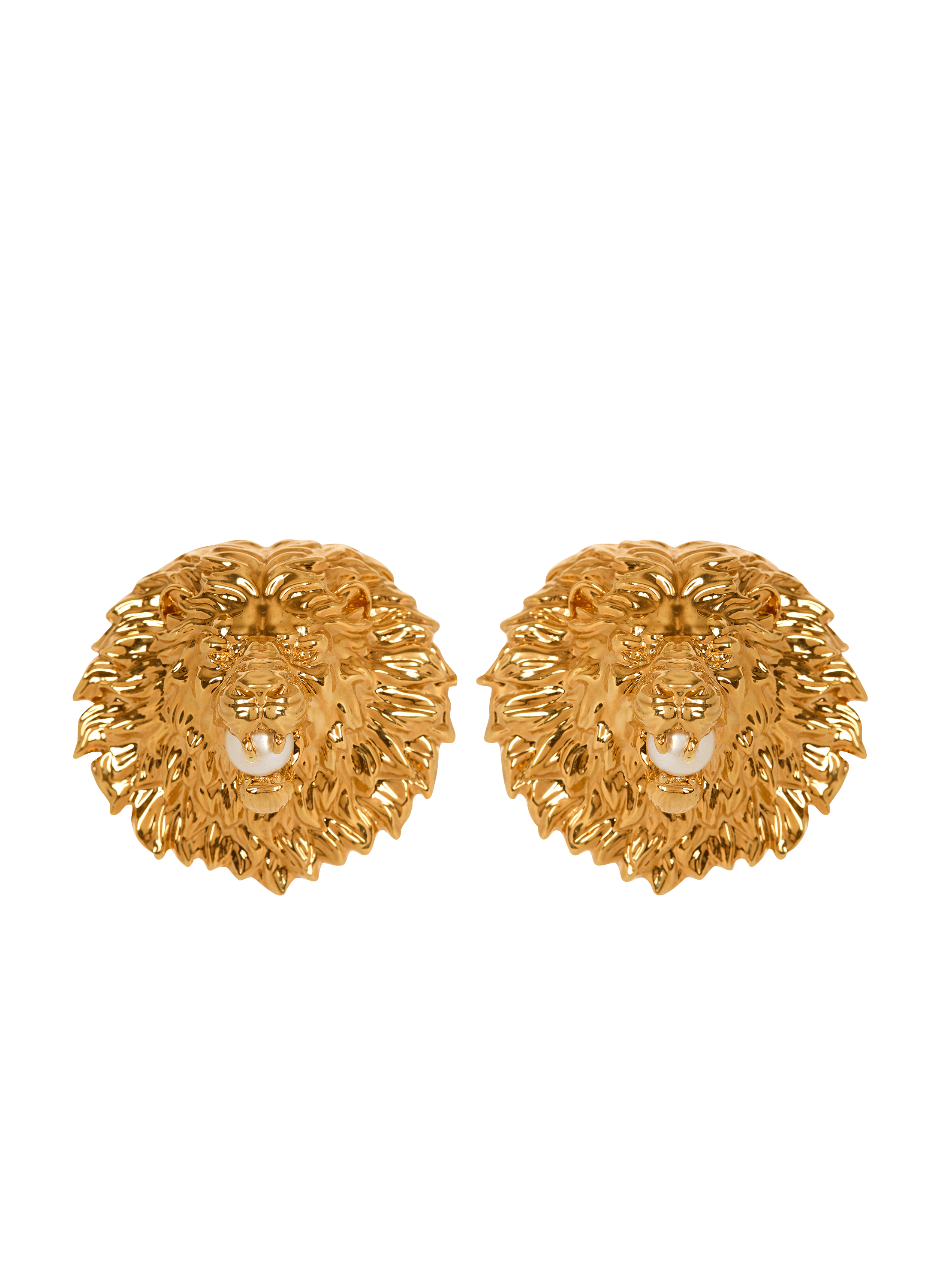 Lion metal and pearl earrings