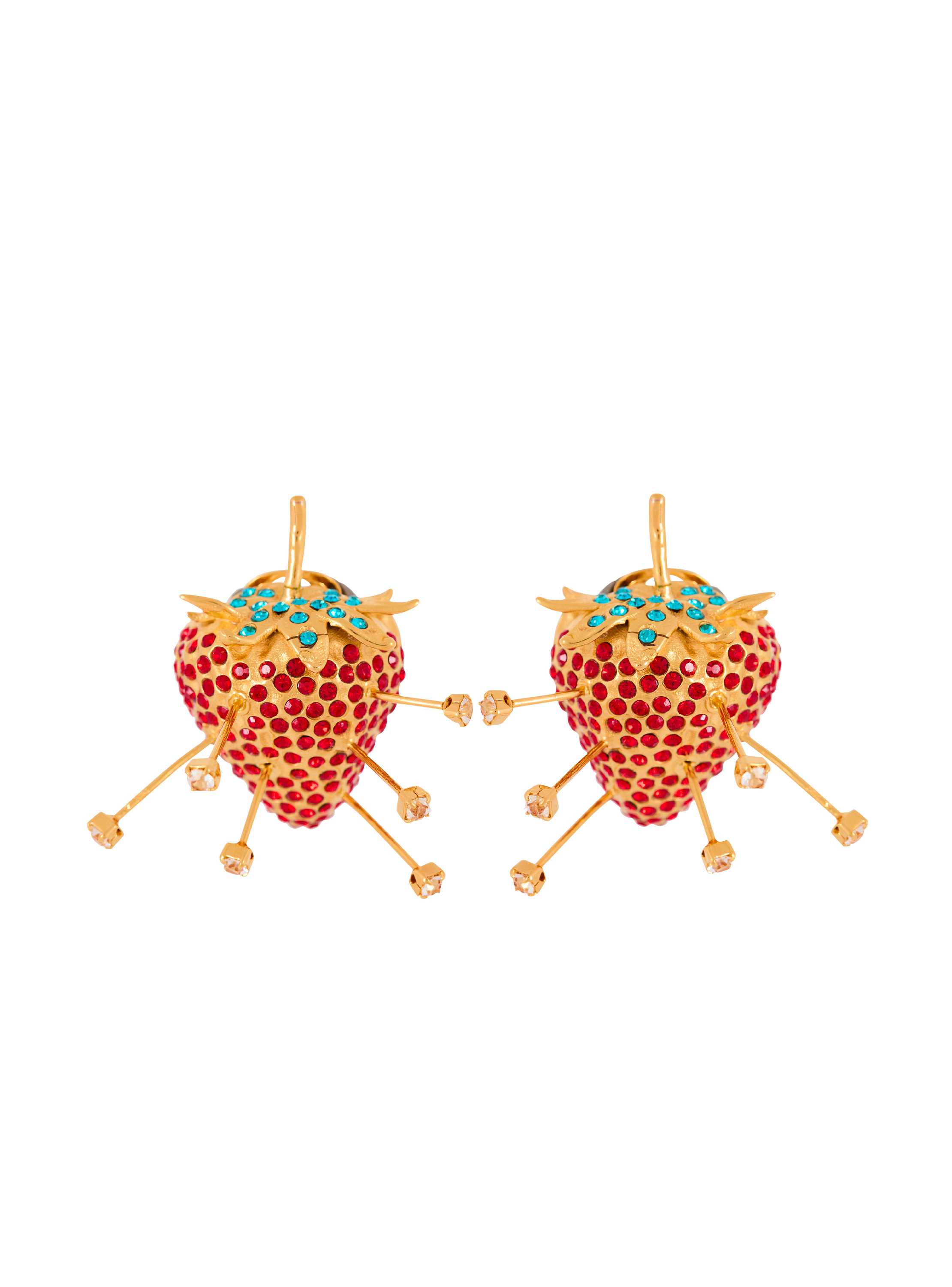 Strawberry earrings with brass studs and rhinestones