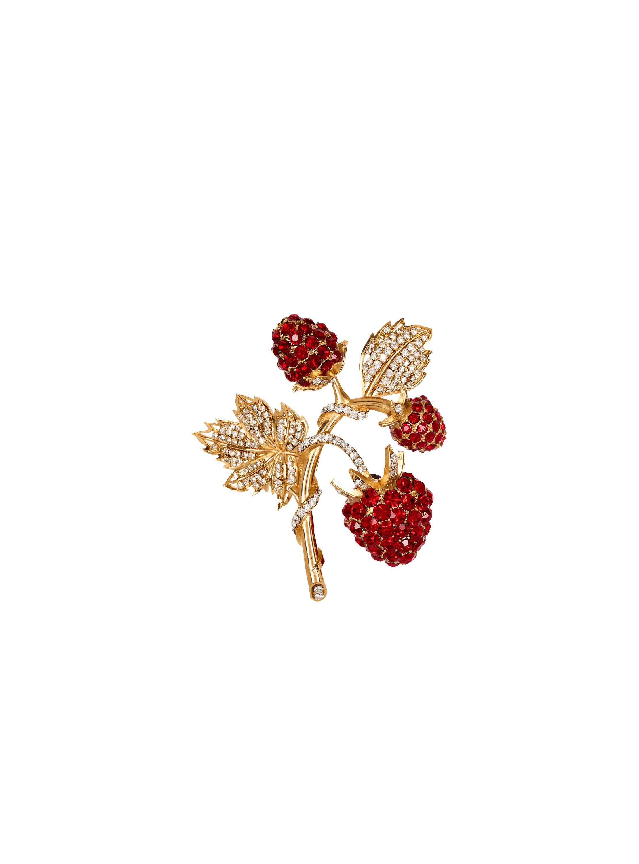 Strawberry brooch in brass and rhinestones