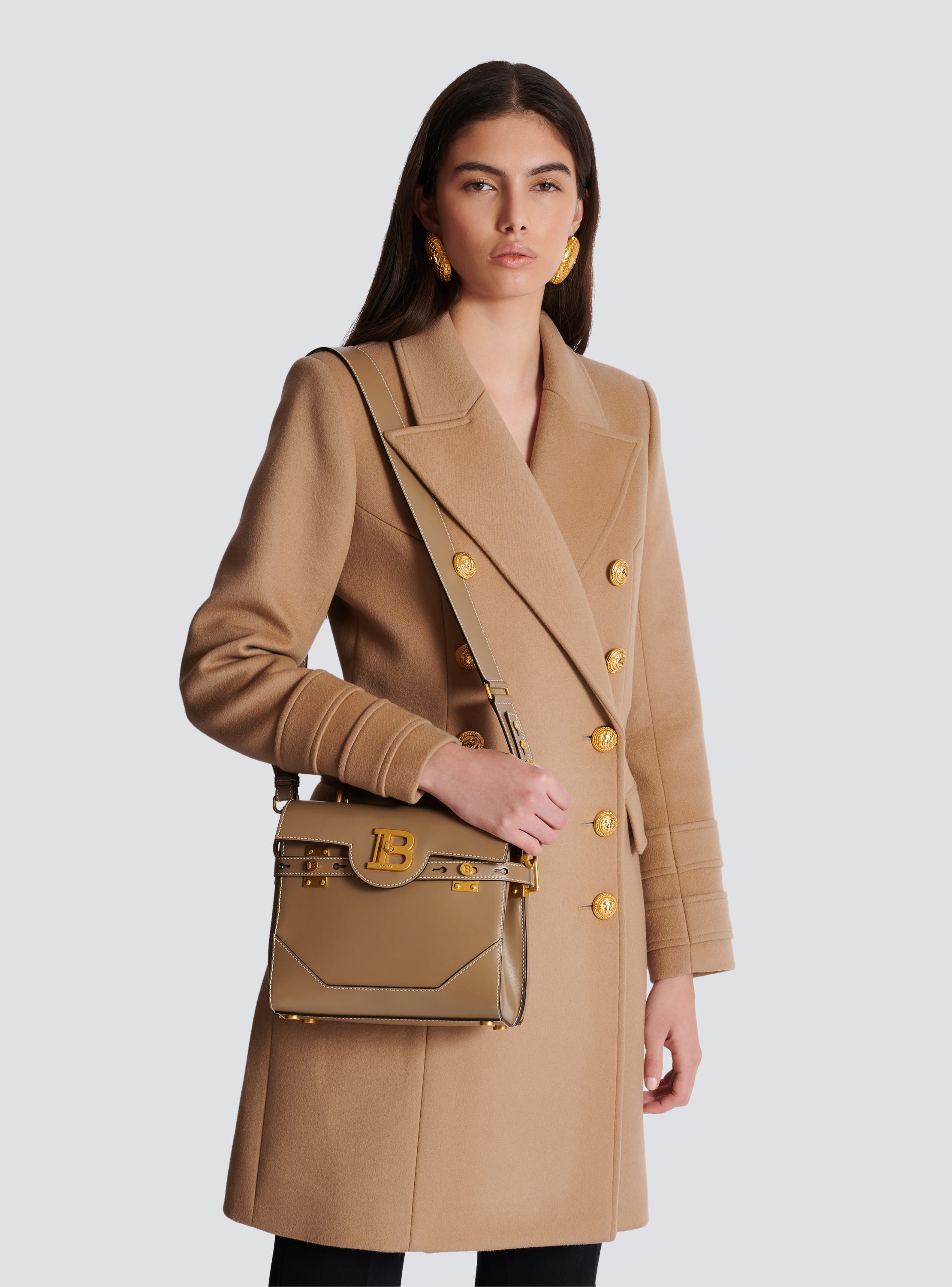 Calfskin B Buzz 23 bag beige Women BALMAIN