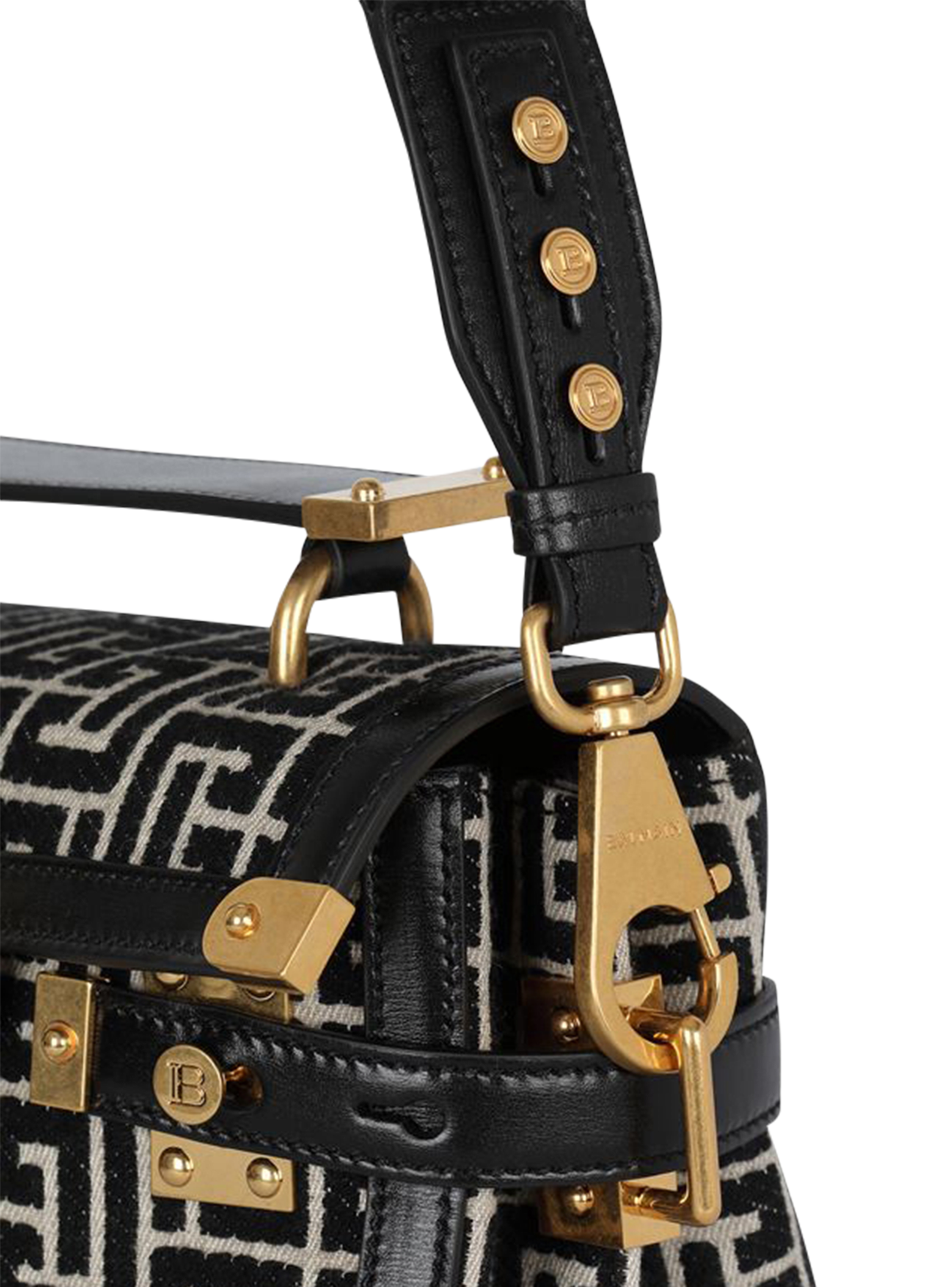 B-Buzz 23 bag in jacquard and leather - Women | BALMAIN B-Buzz 23 bag in jacquard and leather - Women | BALMAIN