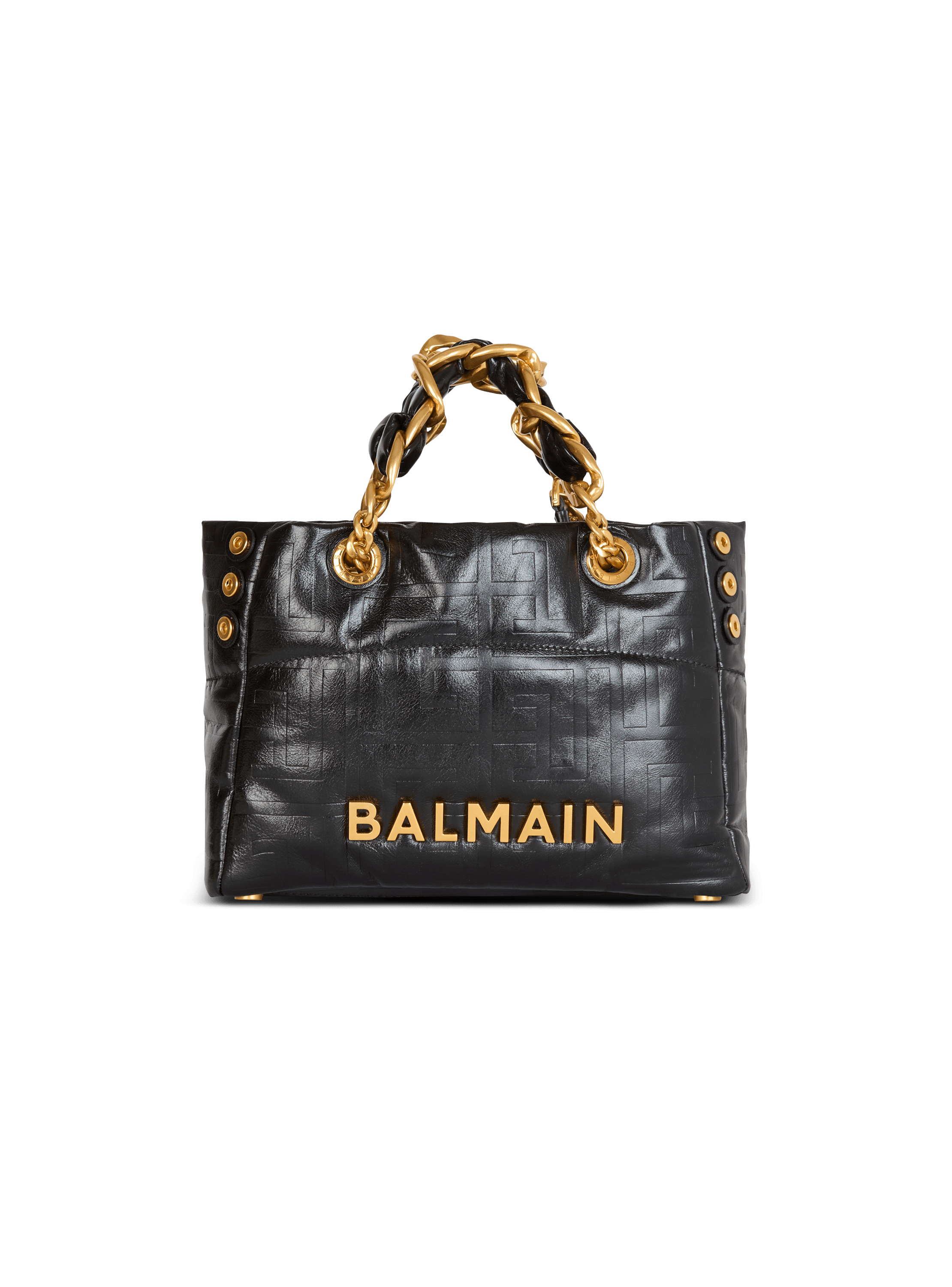 Small 1945 Soft tote bag in embossed crackled calfskin with a PB Labyrinth monogram