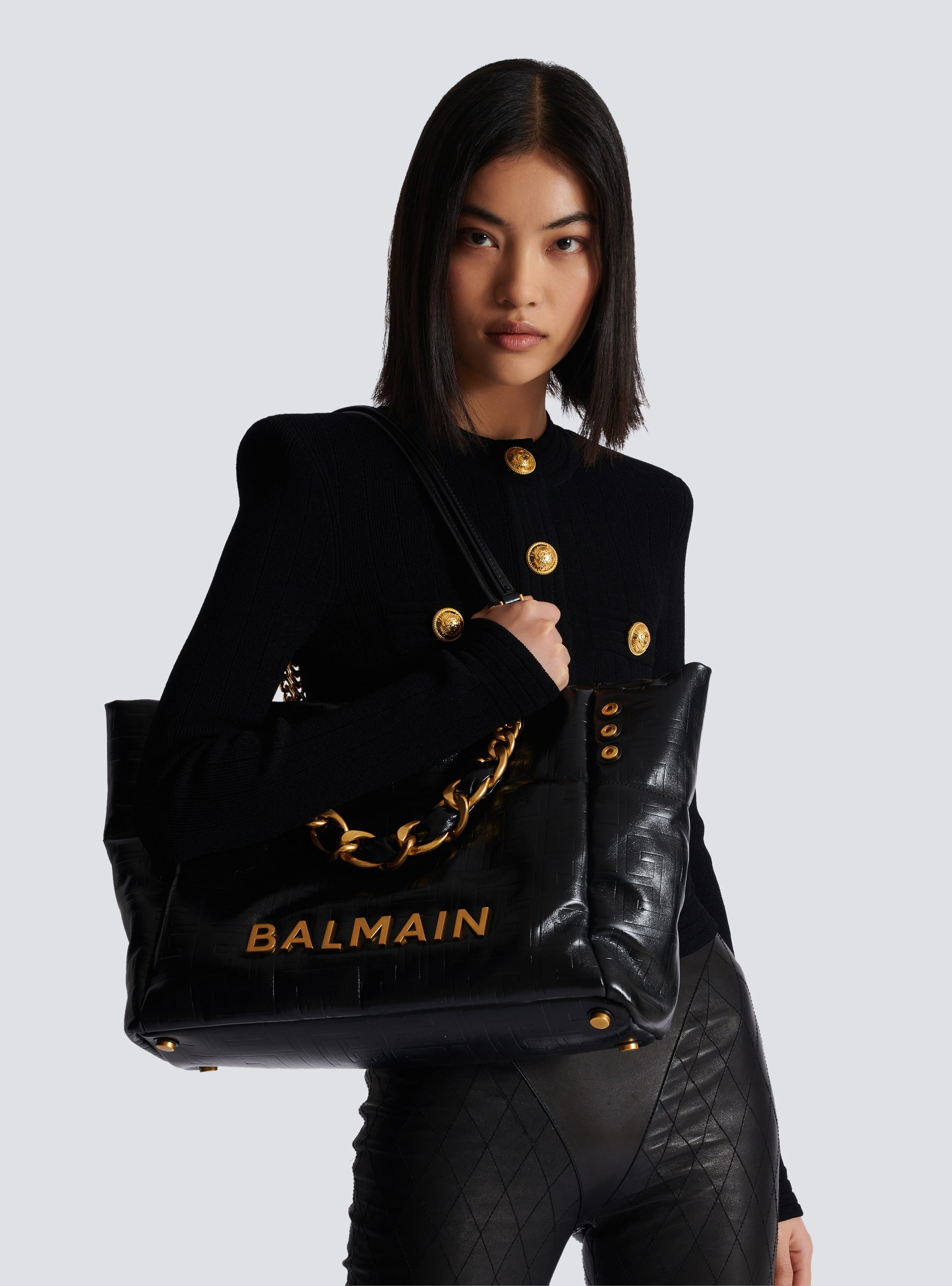 1945 Soft tote bag in crackled calfskin black Women BALMAIN