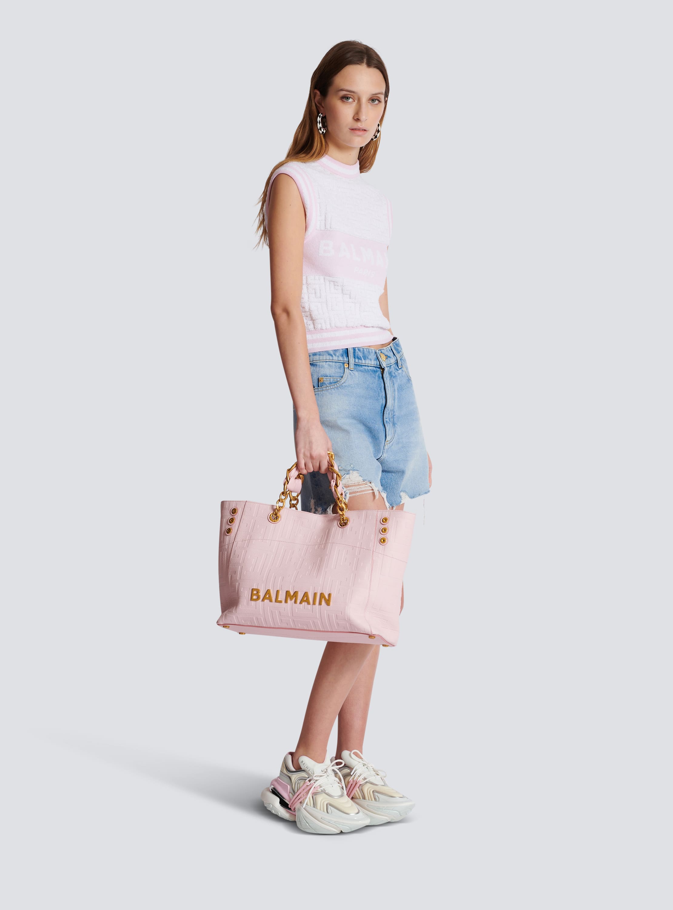 1945 Soft tote bag in embossed grained calfskin with a PB Labyrinth monogram