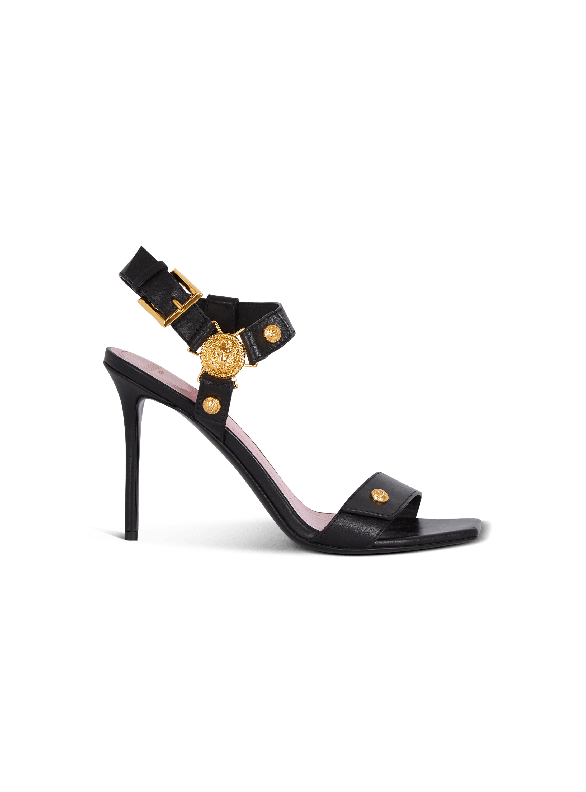 Sandales Eva a talons en cuir de veau noir Femme BALMAIN