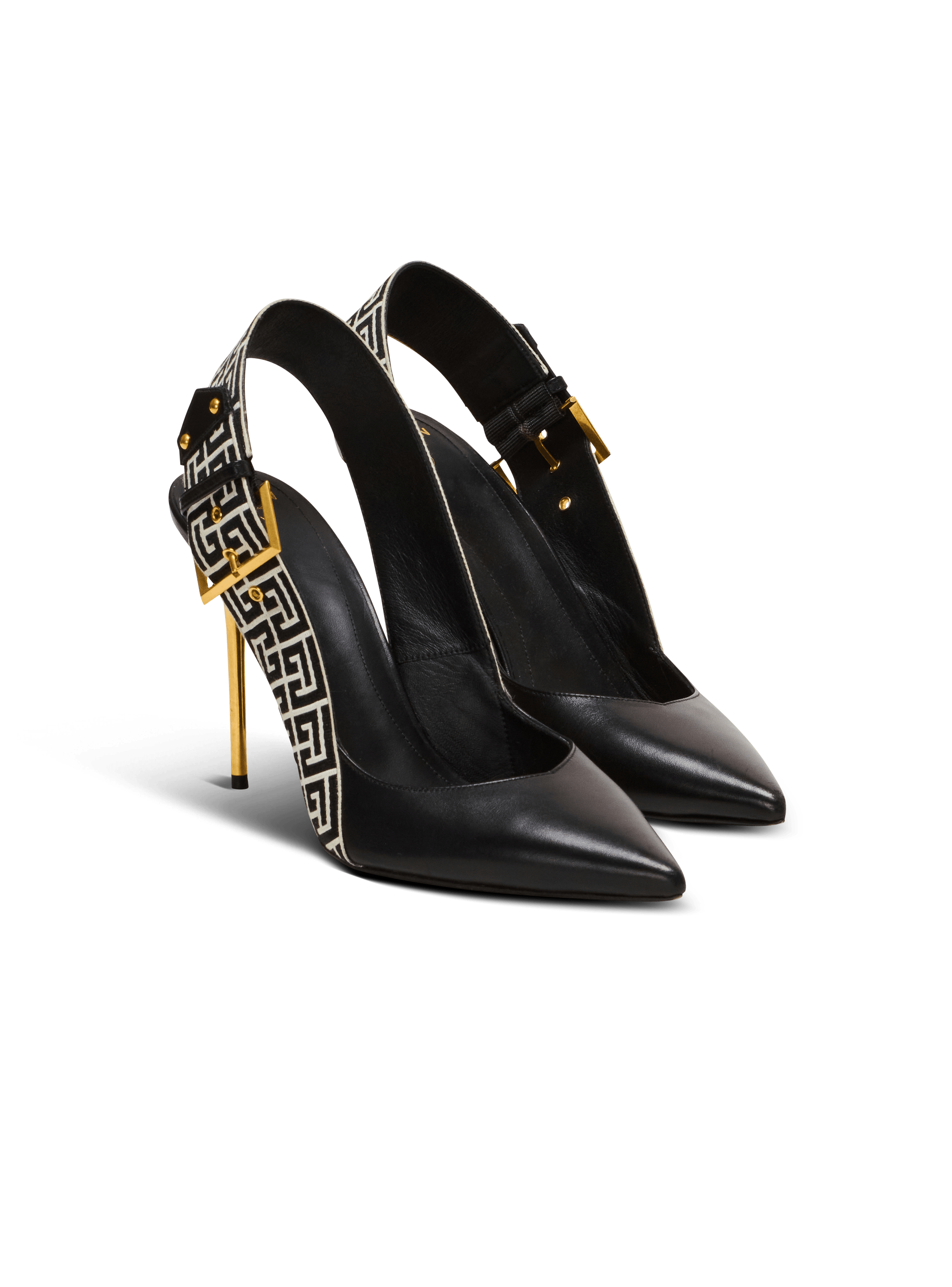 SLINGBACKS 65 MM IN BEIGE CALFSKIN AND BLACK CANVAS