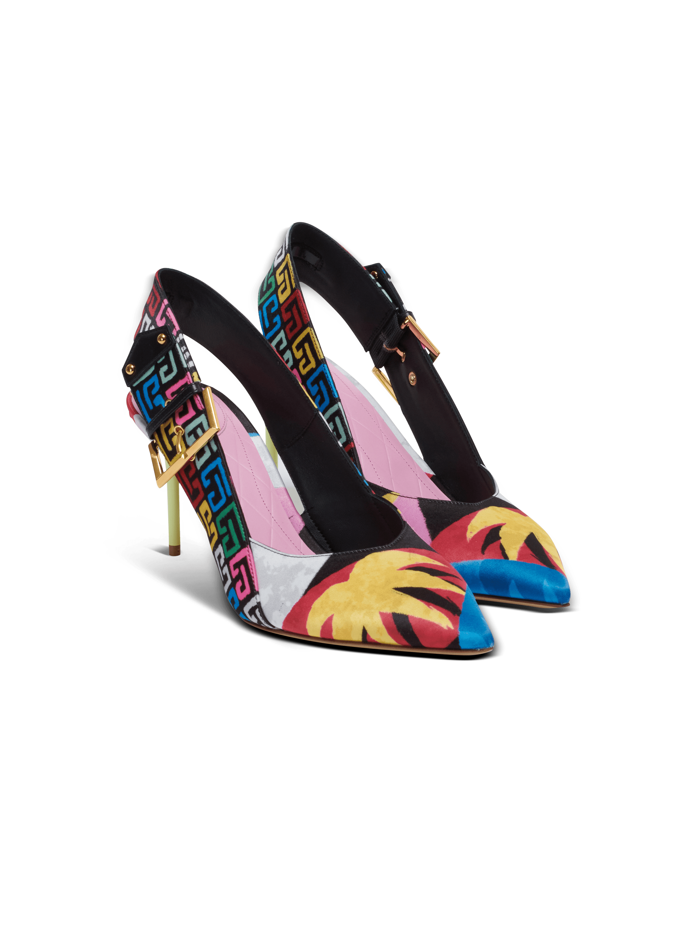 Heeled Ruby slingbacks in printed satin