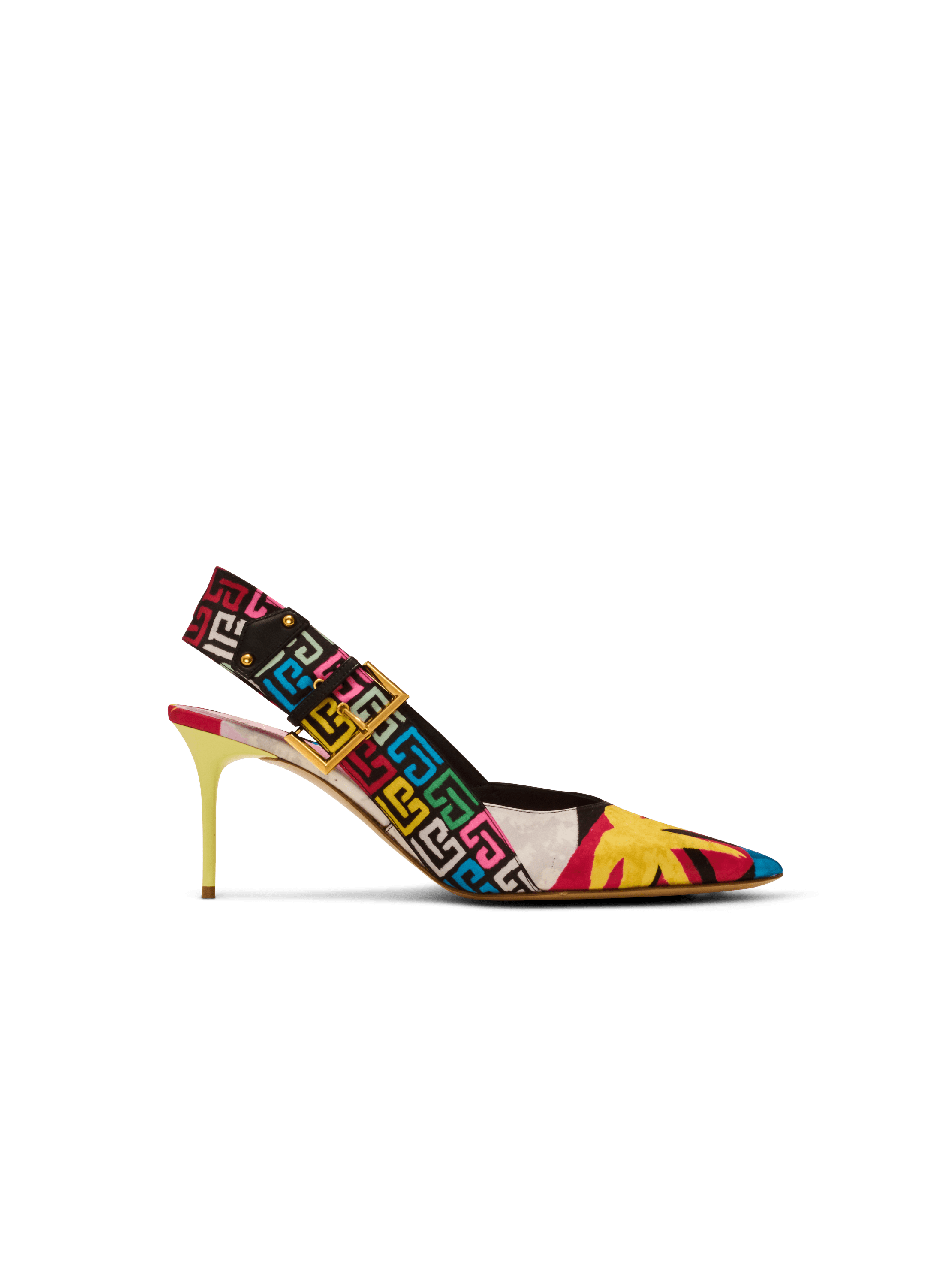 Heeled Ruby slingbacks in printed satin