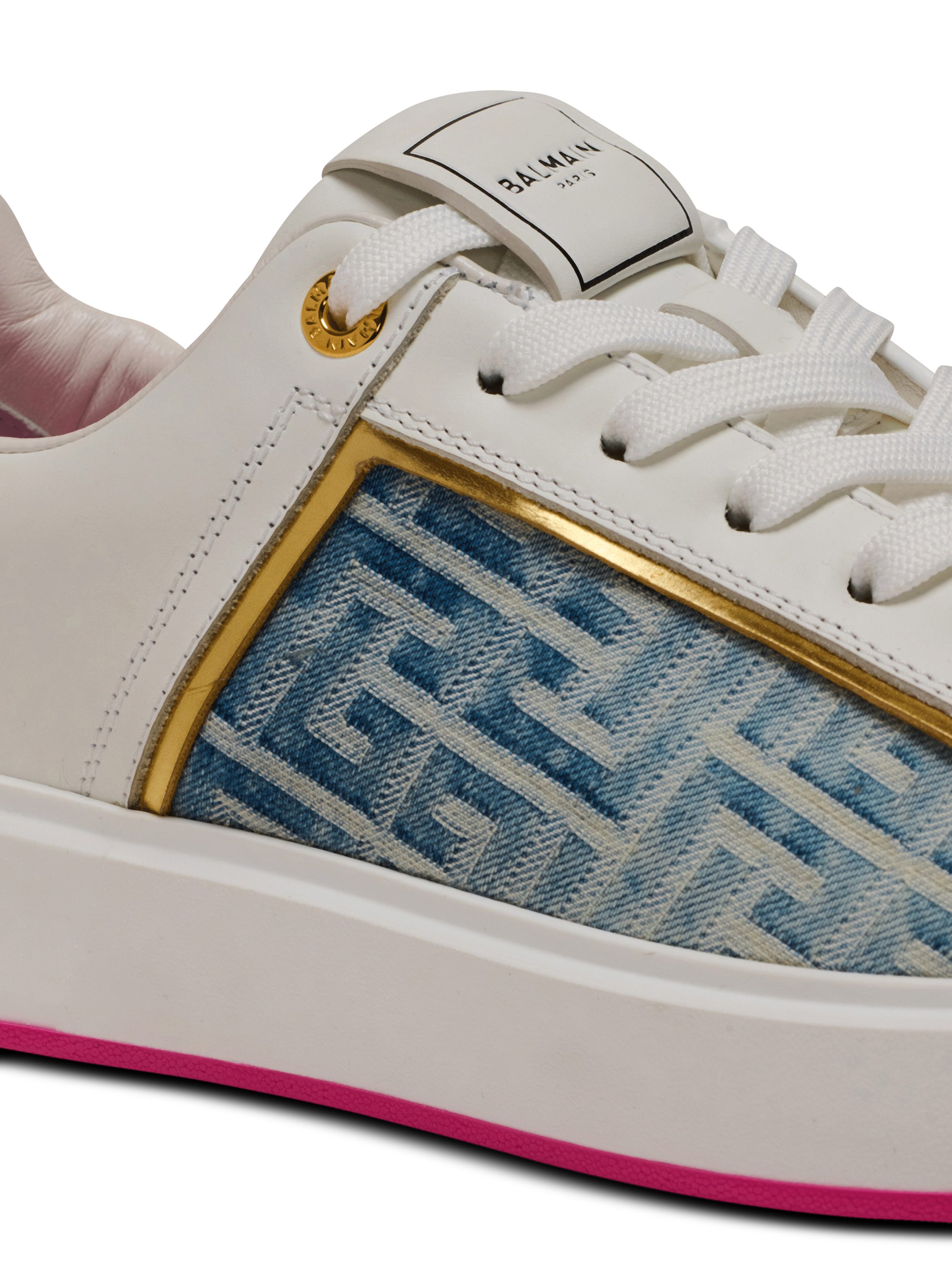 B-Court sneakers in leather and denim - Women | BALMAIN