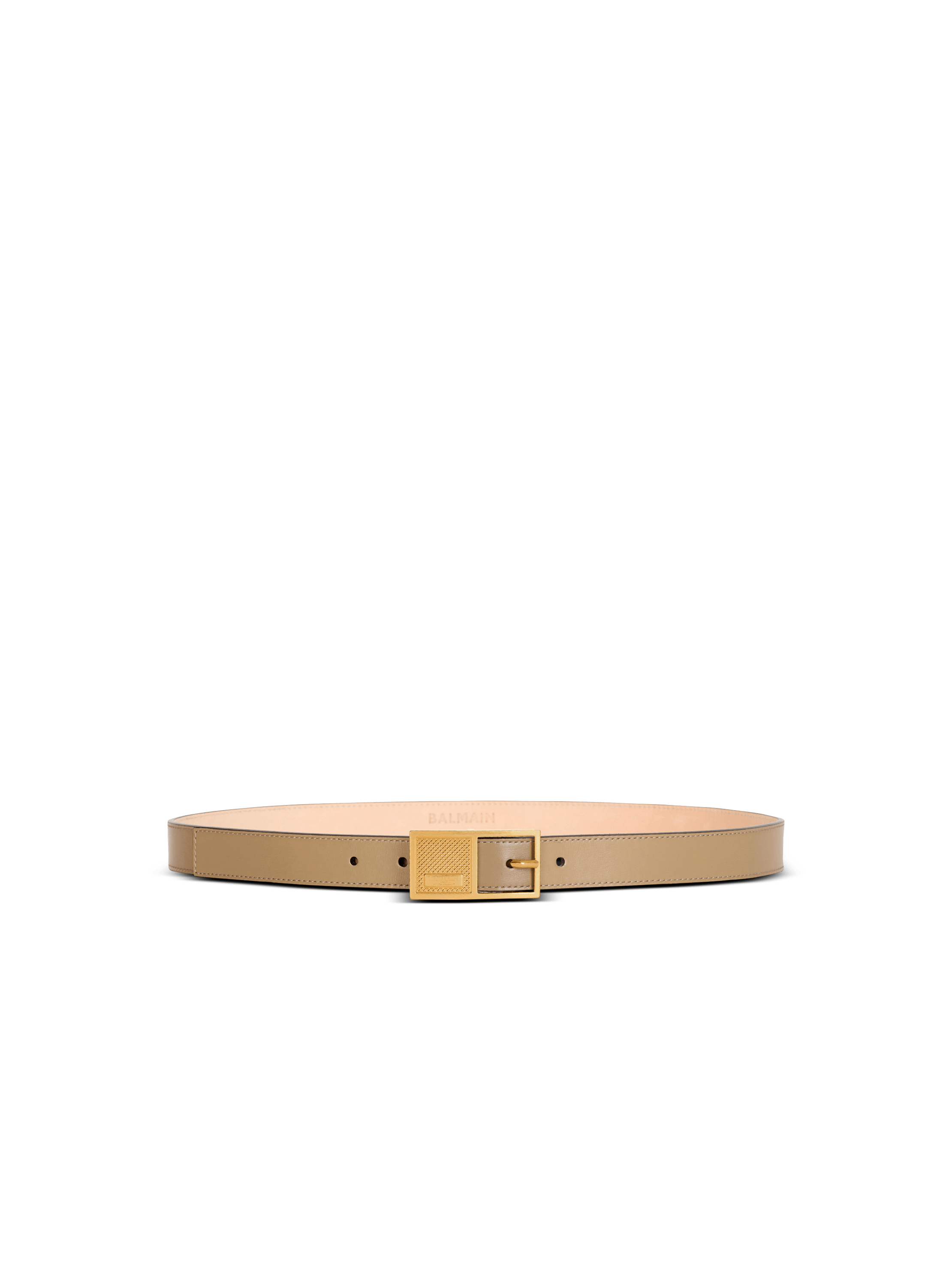 Ceinture Signature fine en cuir de veau marron Femme BALMAIN