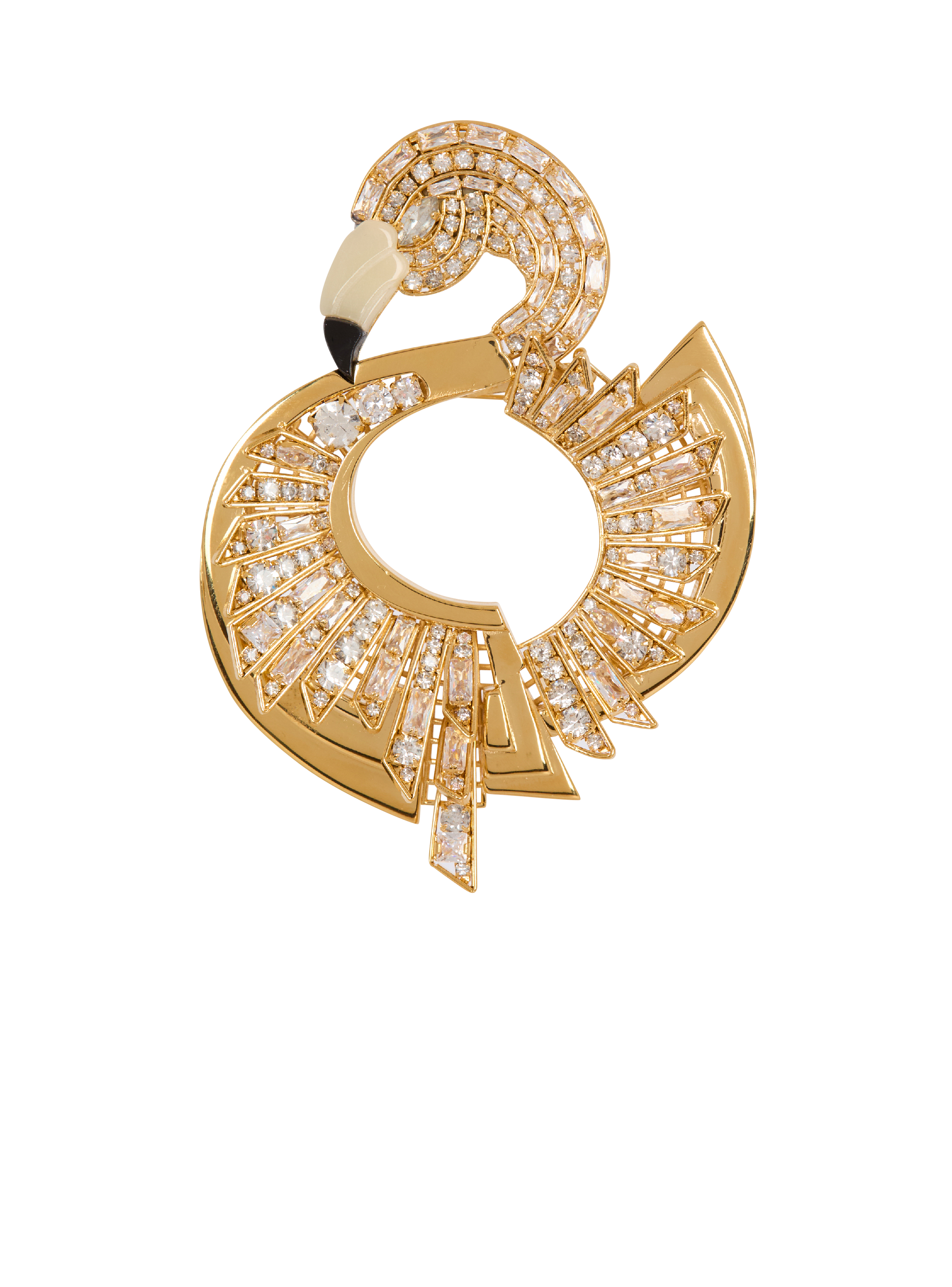 Brass and crystal flamingo brooch 