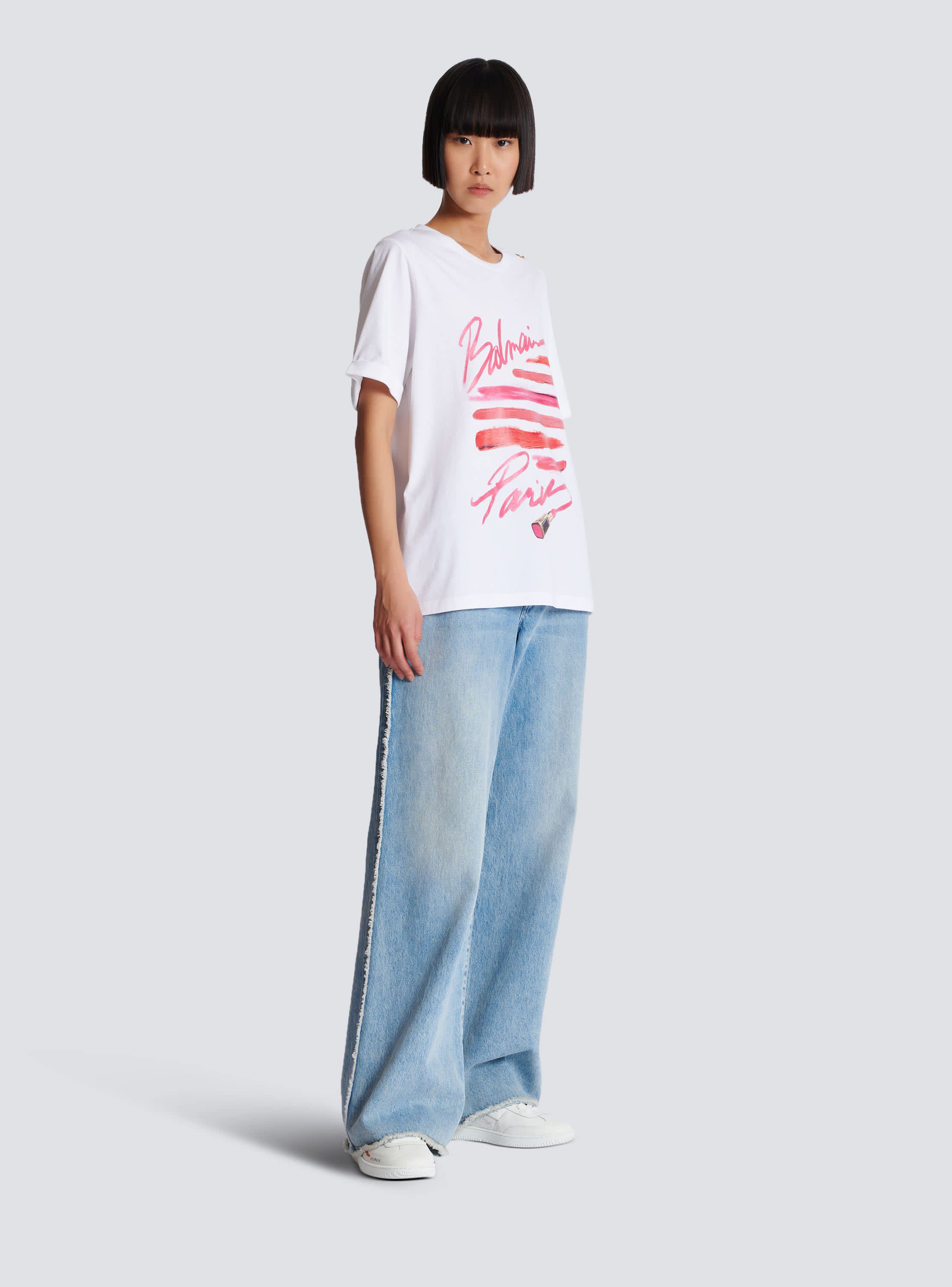 T-shirt with Balmain Lipstick print white - Women | BALMAIN