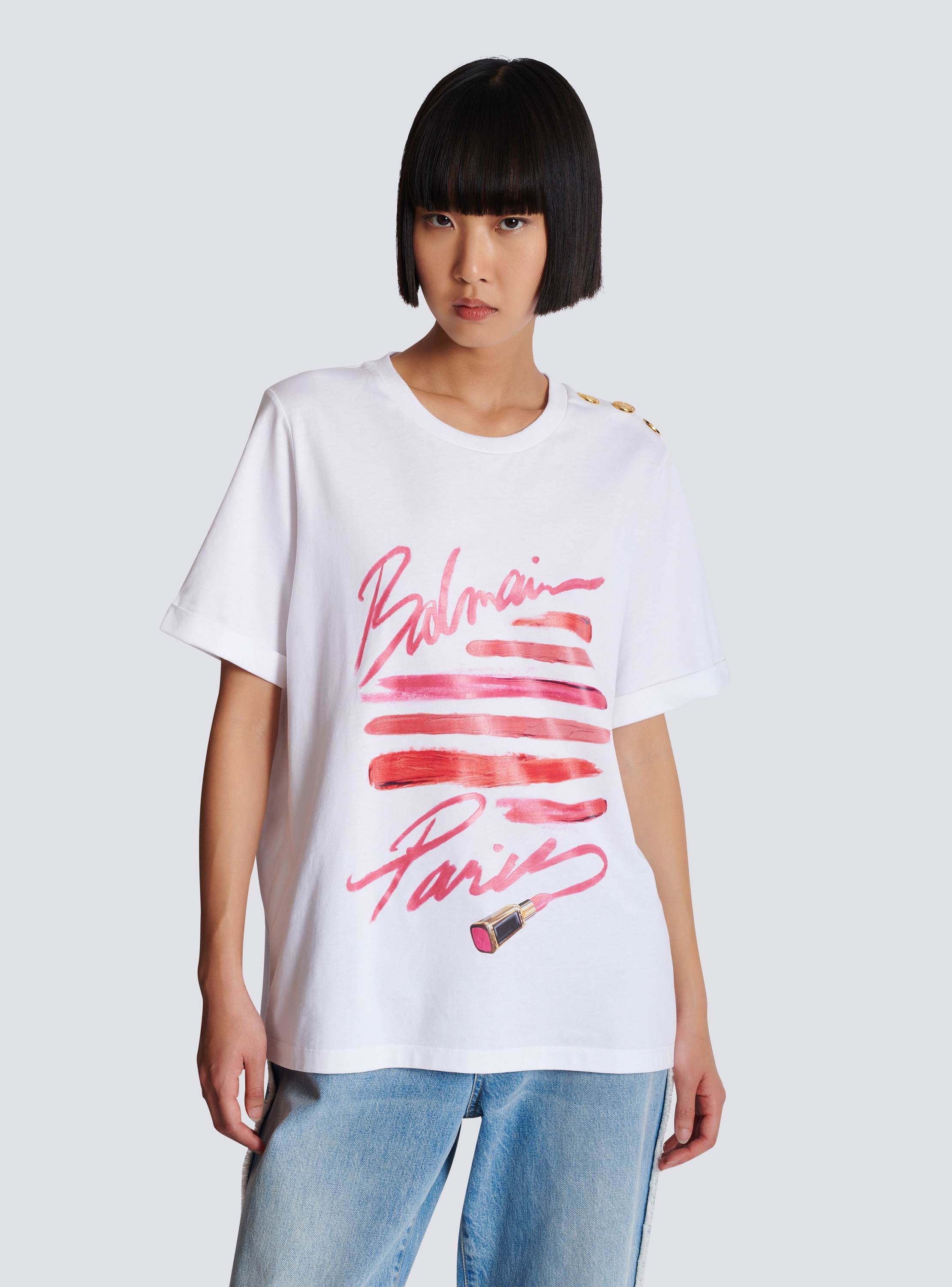 T-shirt with Balmain Lipstick print white - Women | BALMAIN