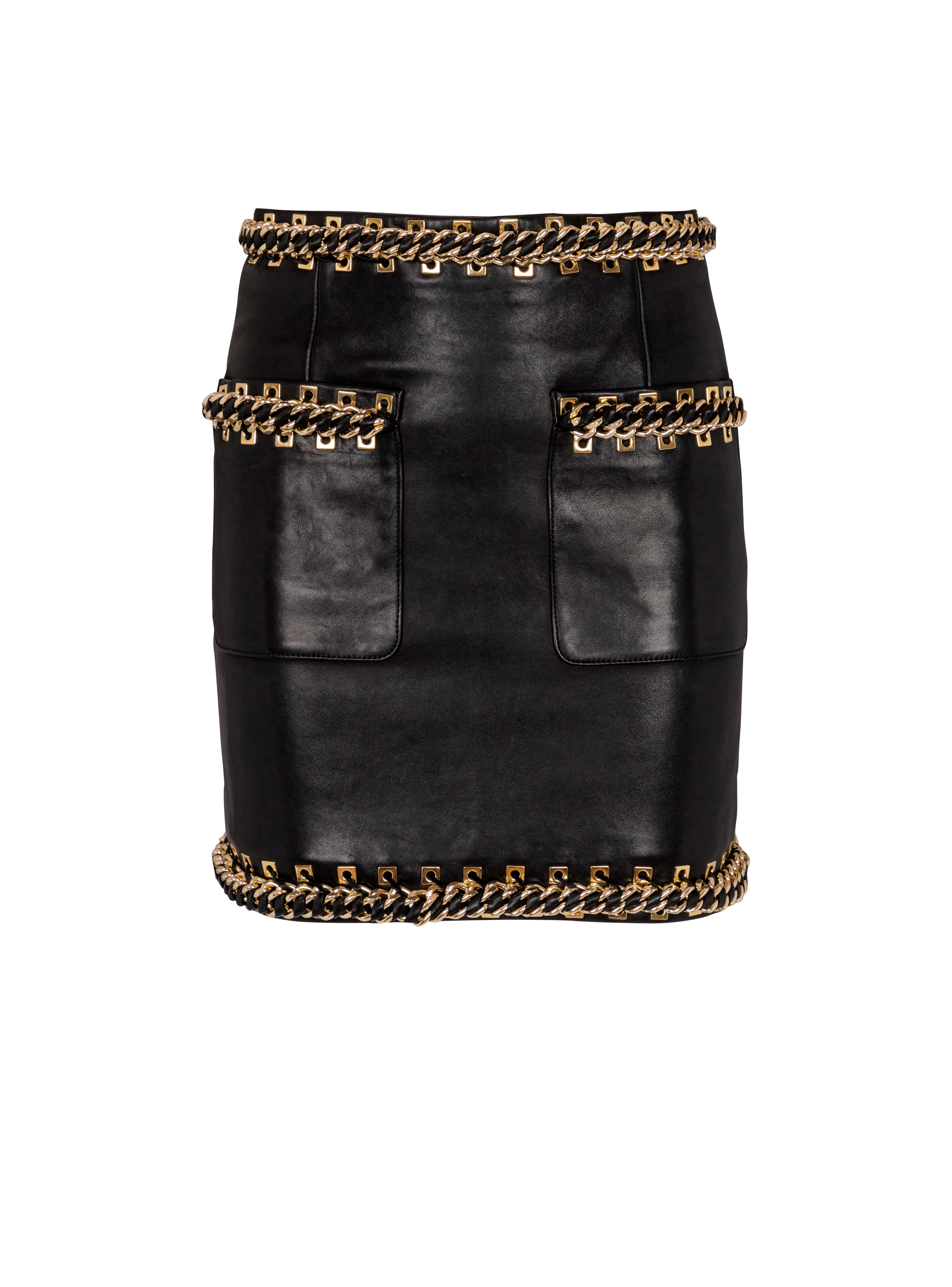 Short lambskin skirt with chains