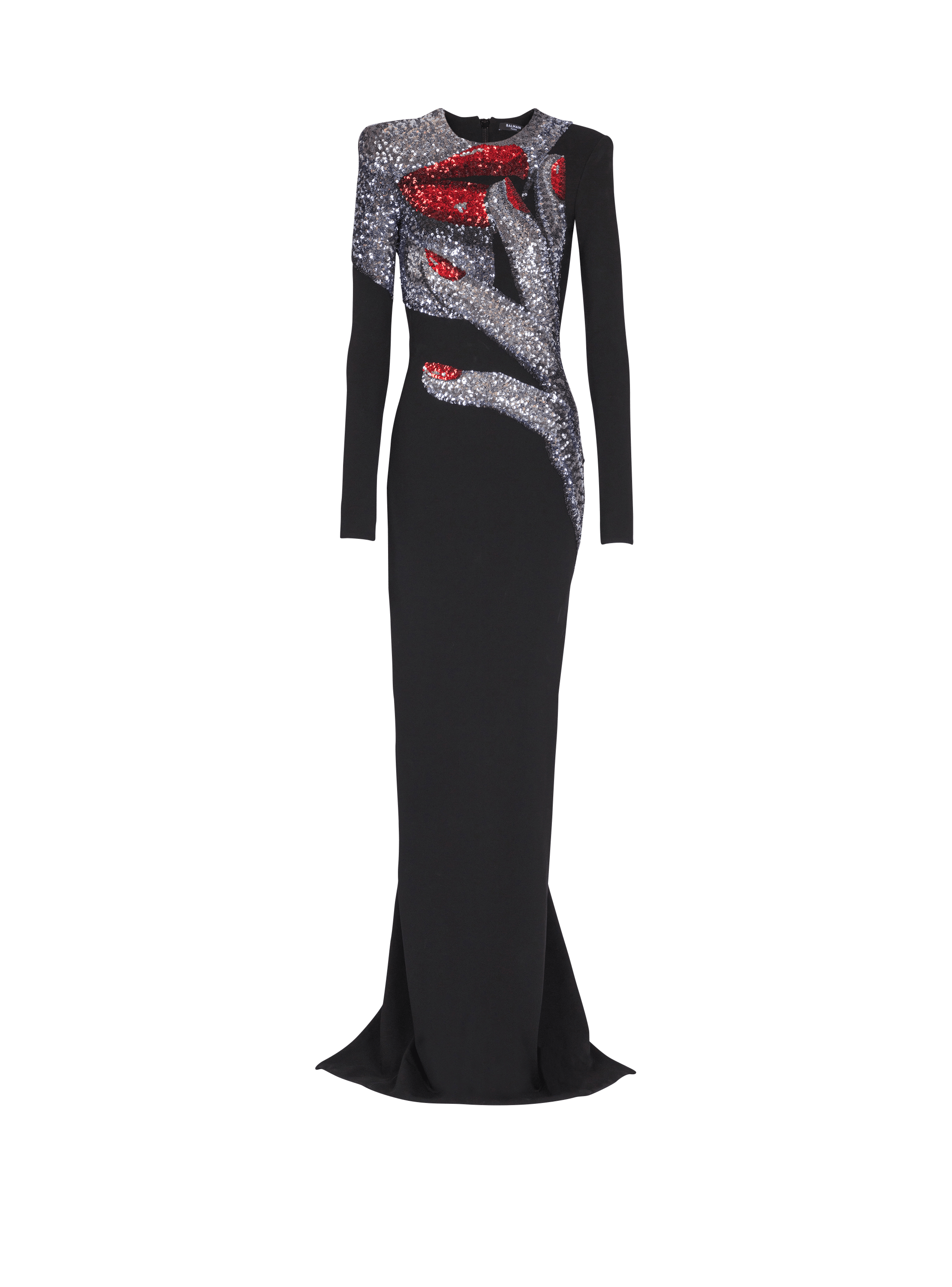 Langes Kleid mit besticktem Face-Motiv