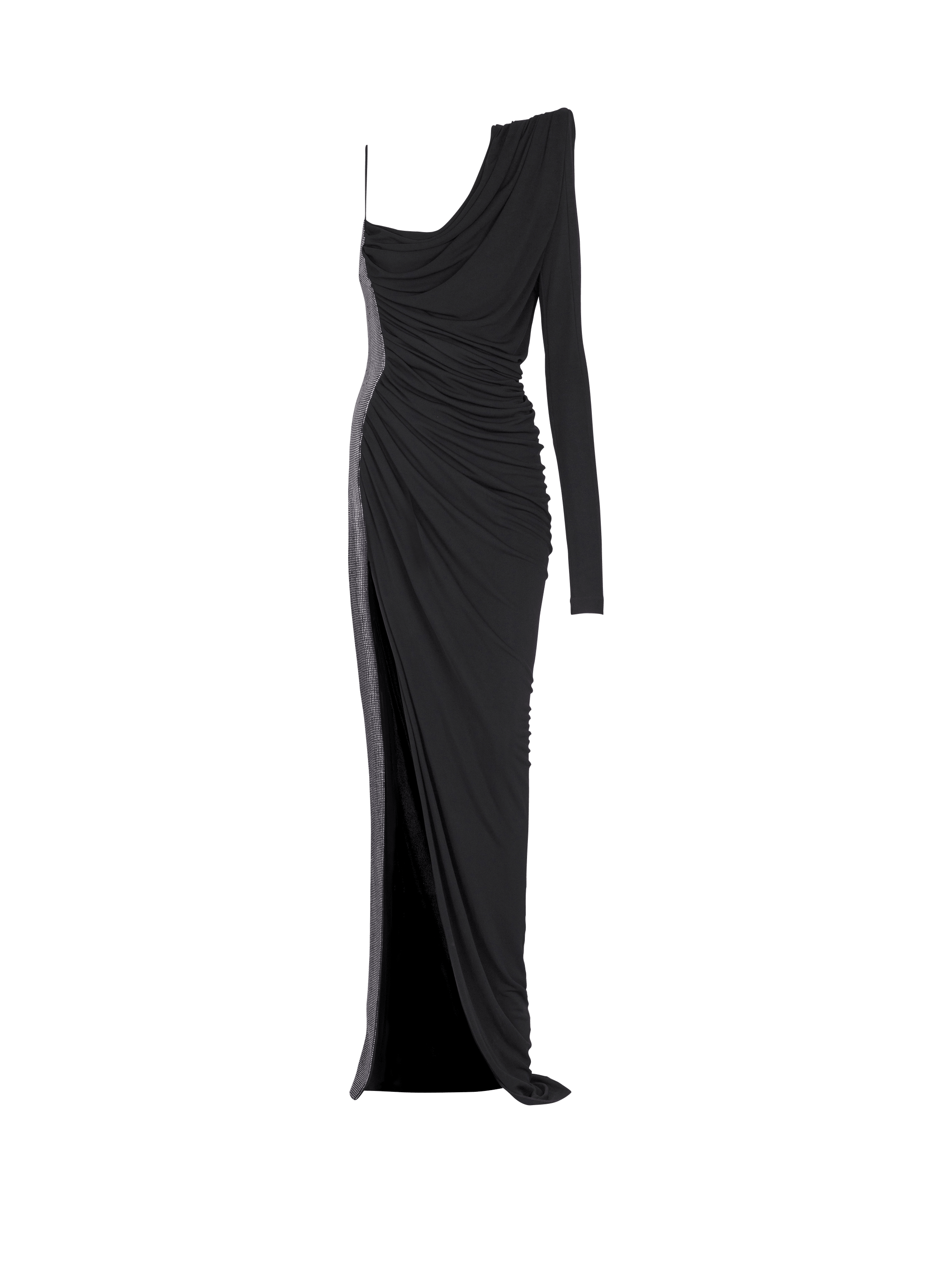 Asymmetrisches, drapiertes Kleid aus zwei Materialien 