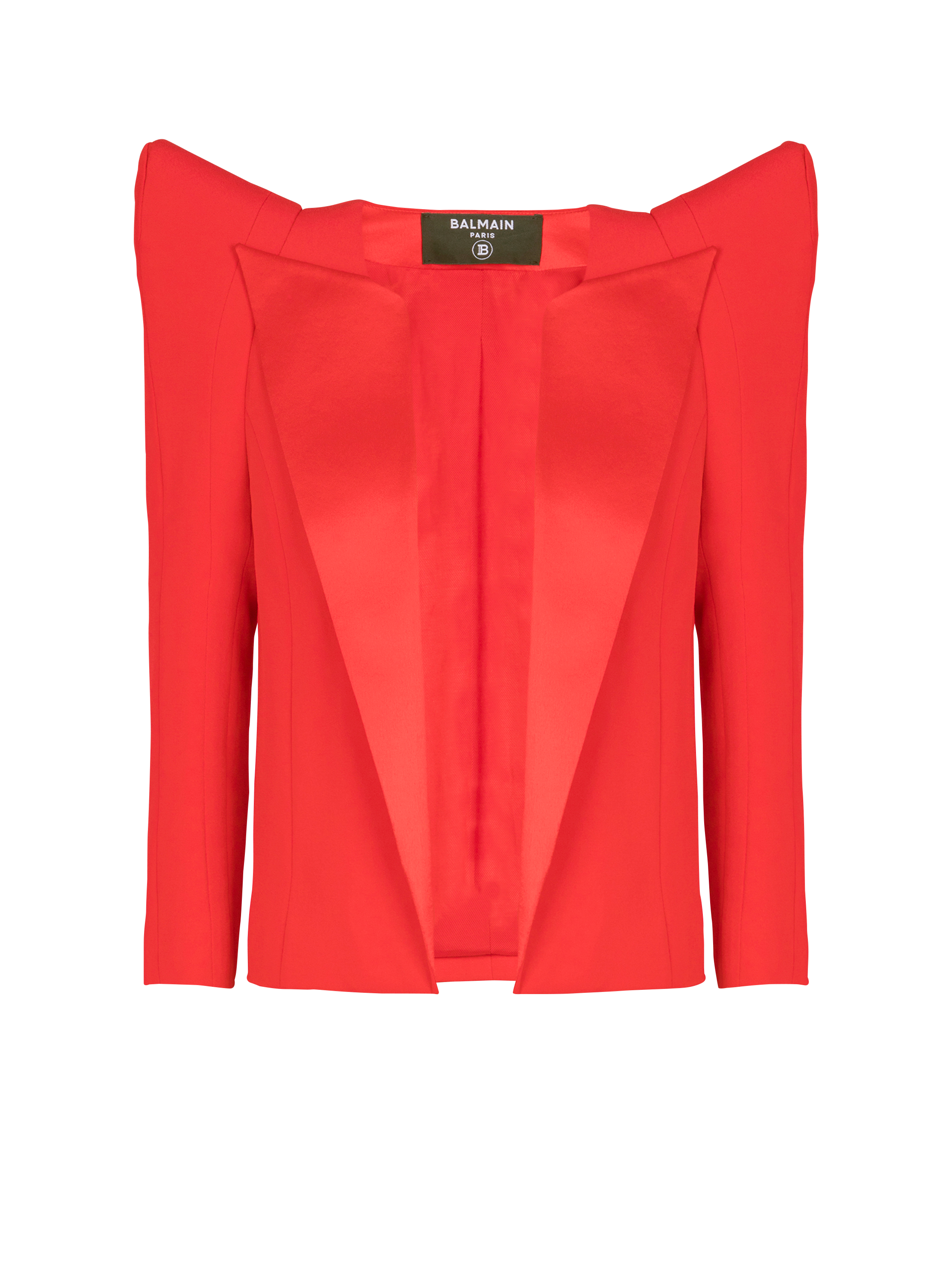 Cropped crepe jacket with structured shoulders