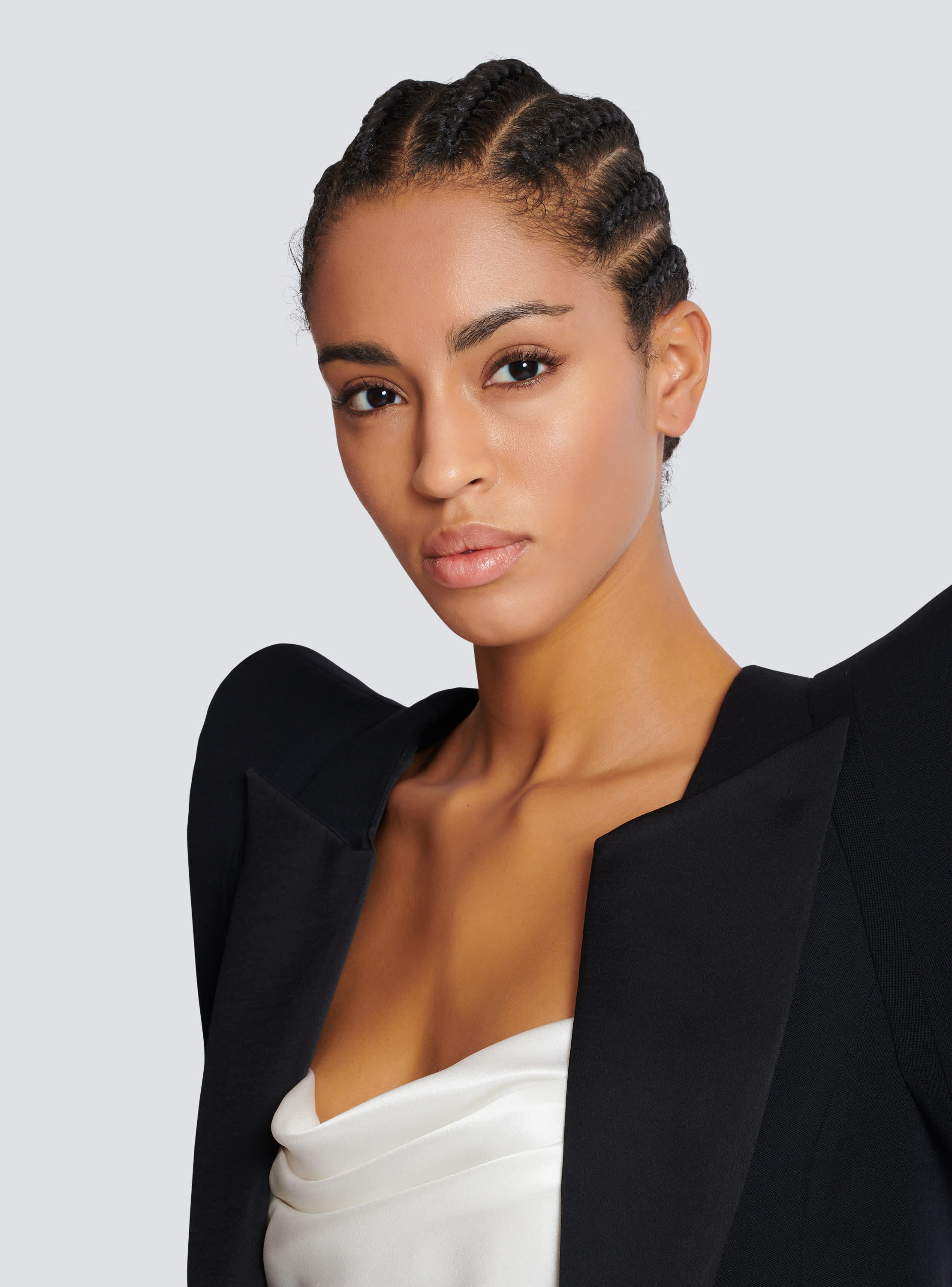 Cropped grain de poudre jacket with structured shoulders