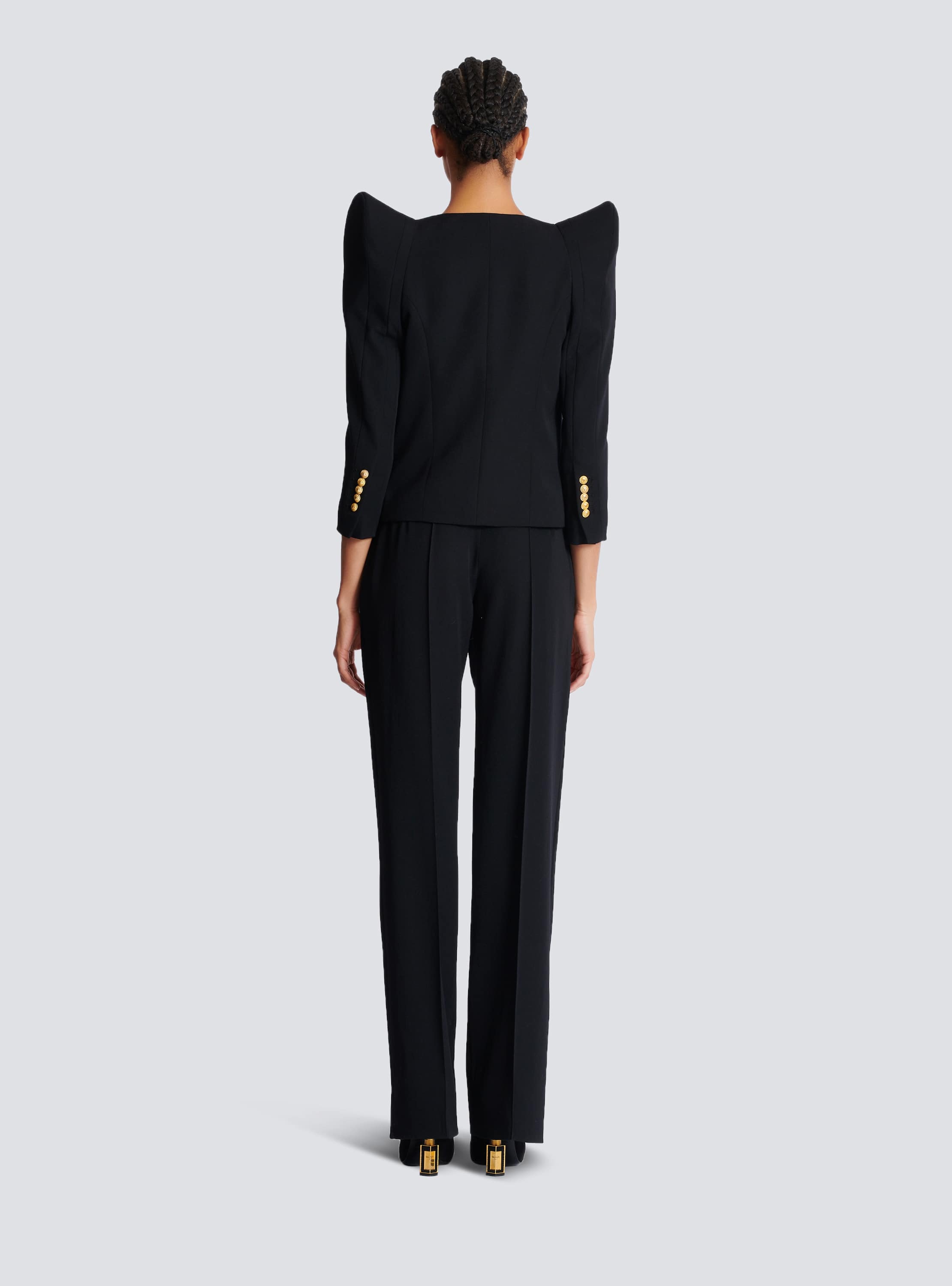 Cropped grain de poudre jacket with structured shoulders