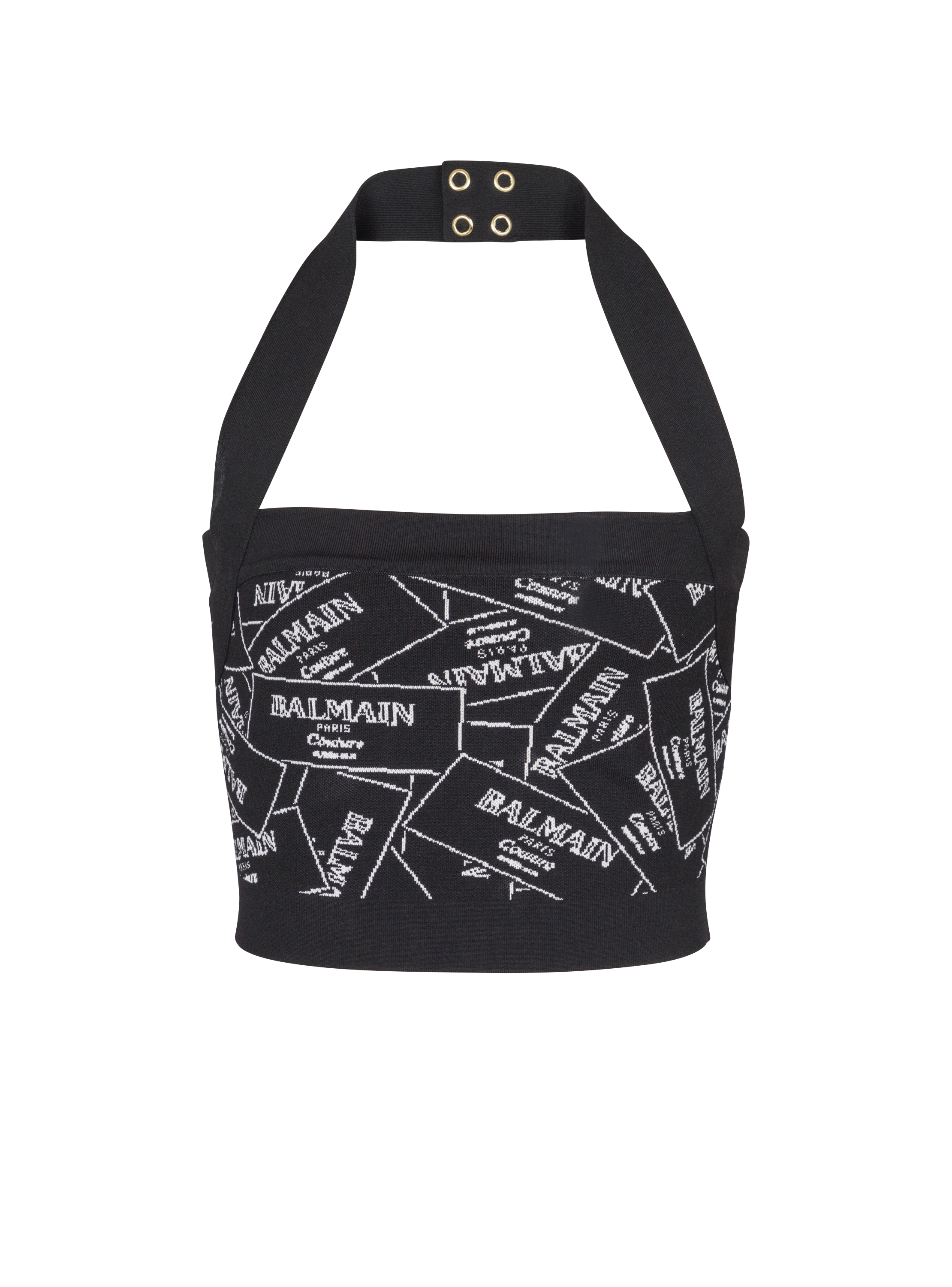balmain paris Top dos-nu en maille à motif Étiquette Balmain noir - Femme