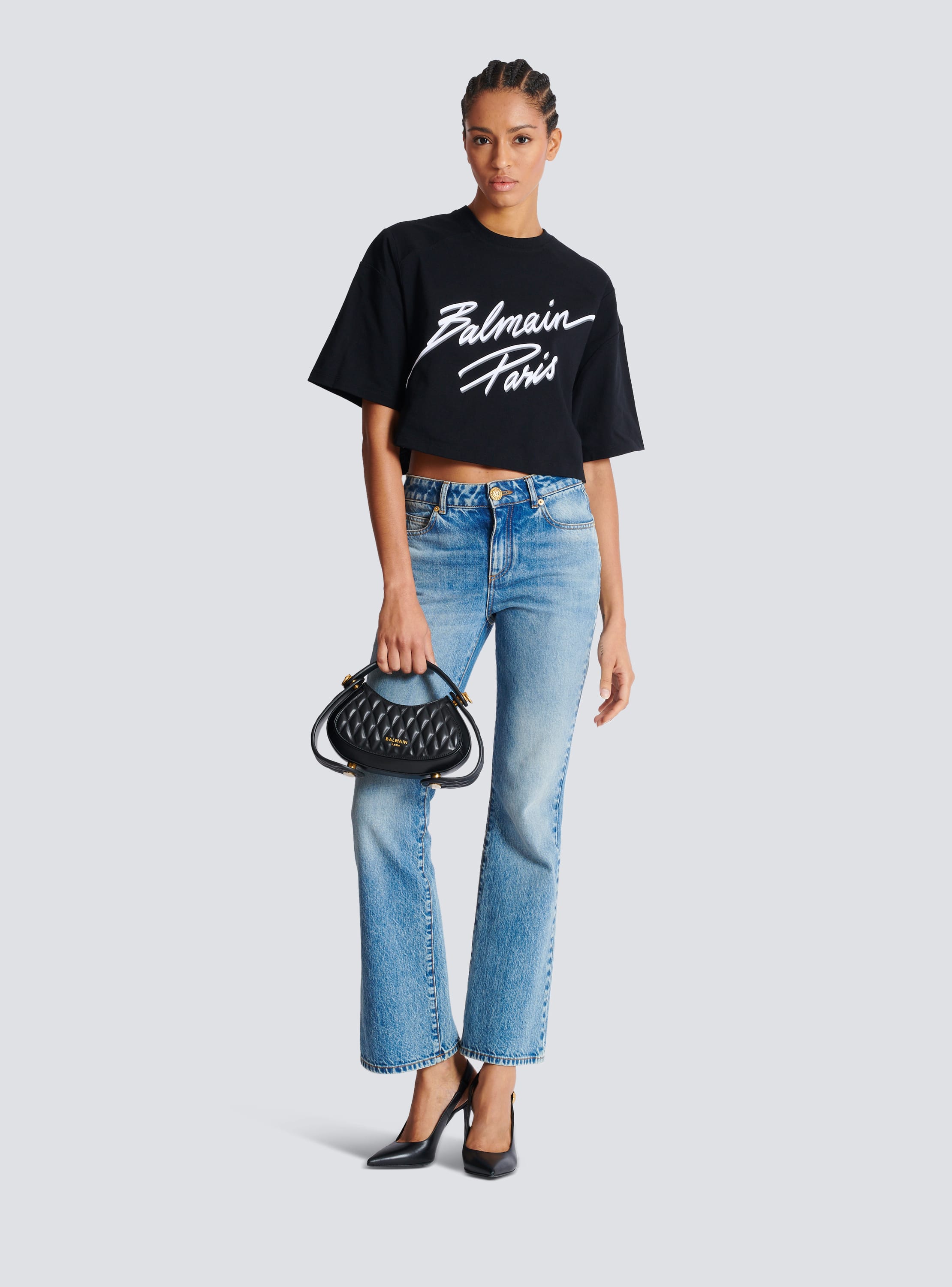 Cropped T-shirt with flocked Balmain Letter logo