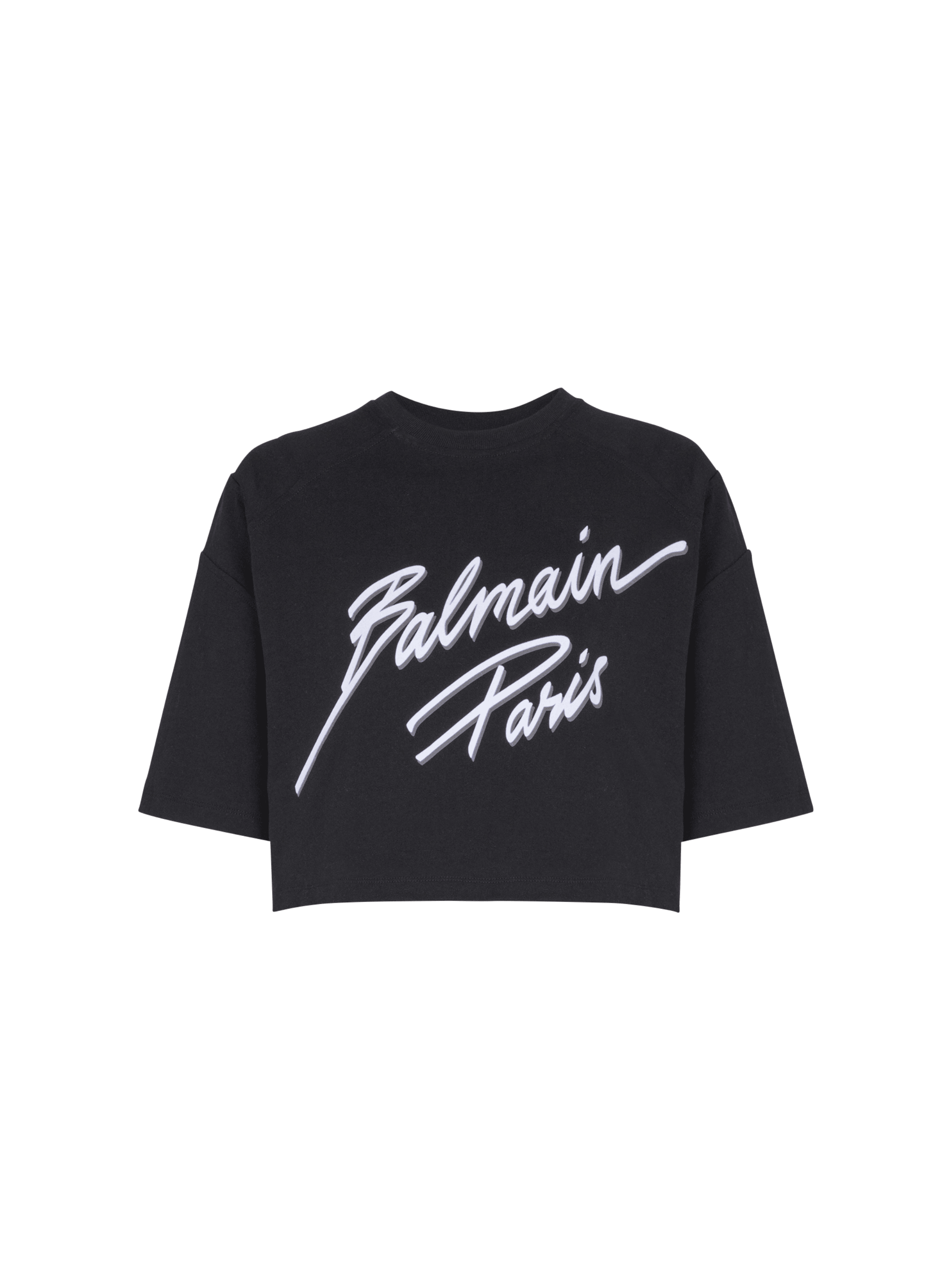 Cropped T-shirt with flocked Balmain Letter logo