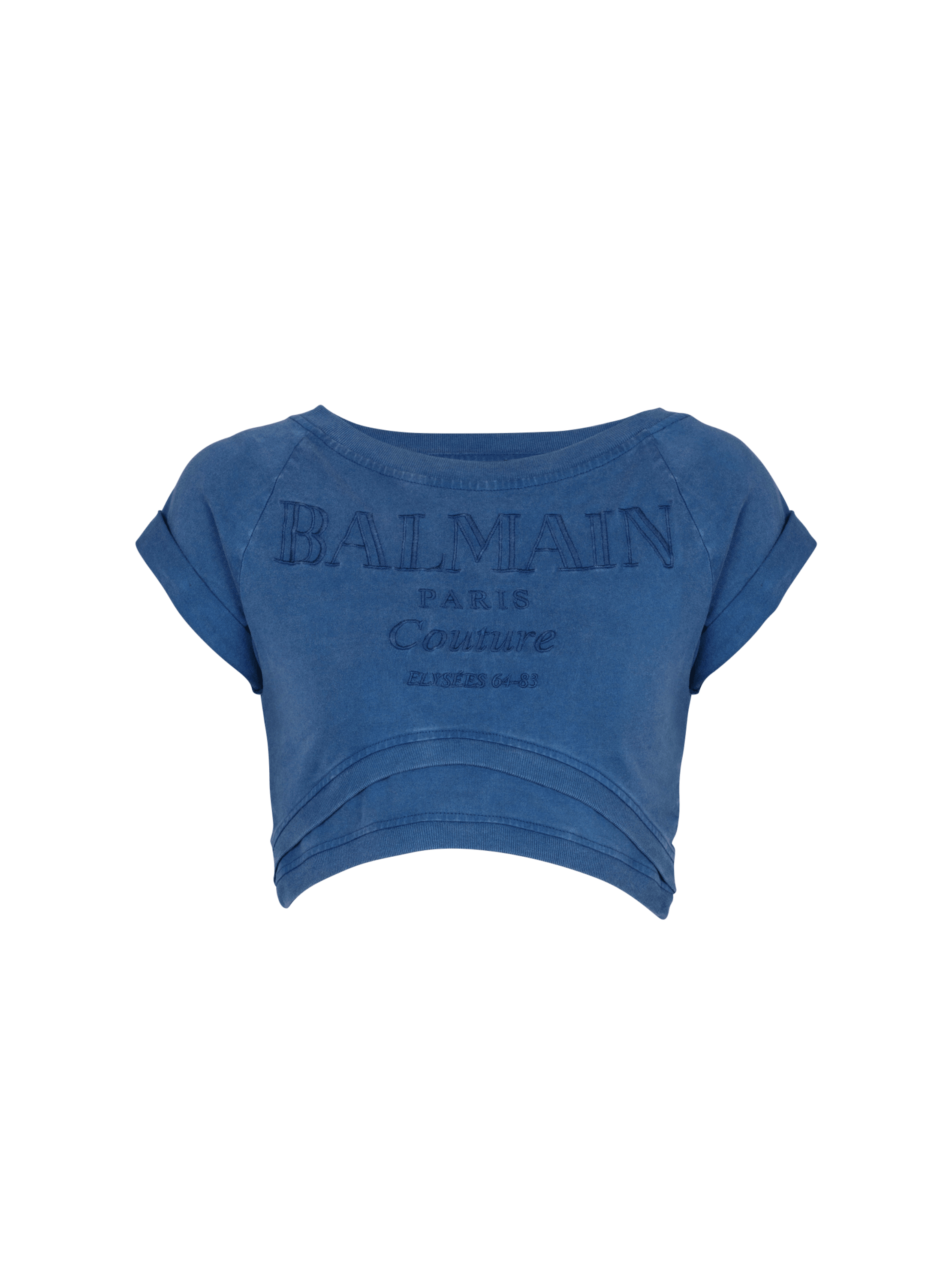 Cropped Balmain Couture embroidered T shirt