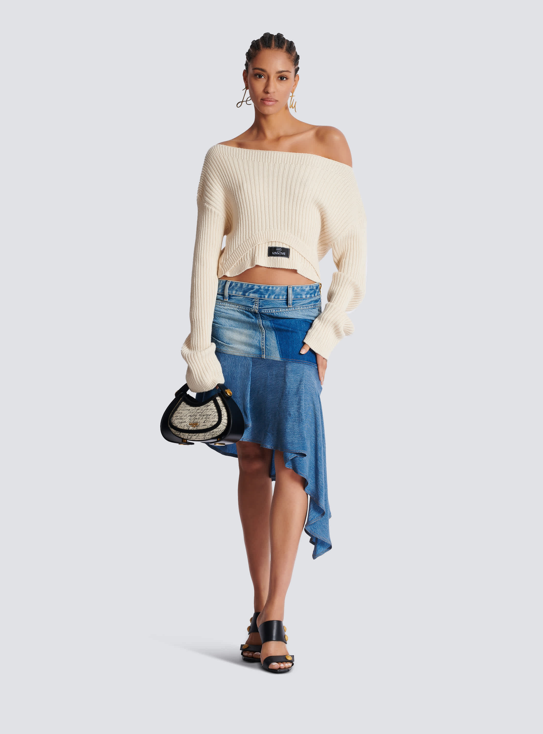 Boat neck optical illusion ribbed crop top