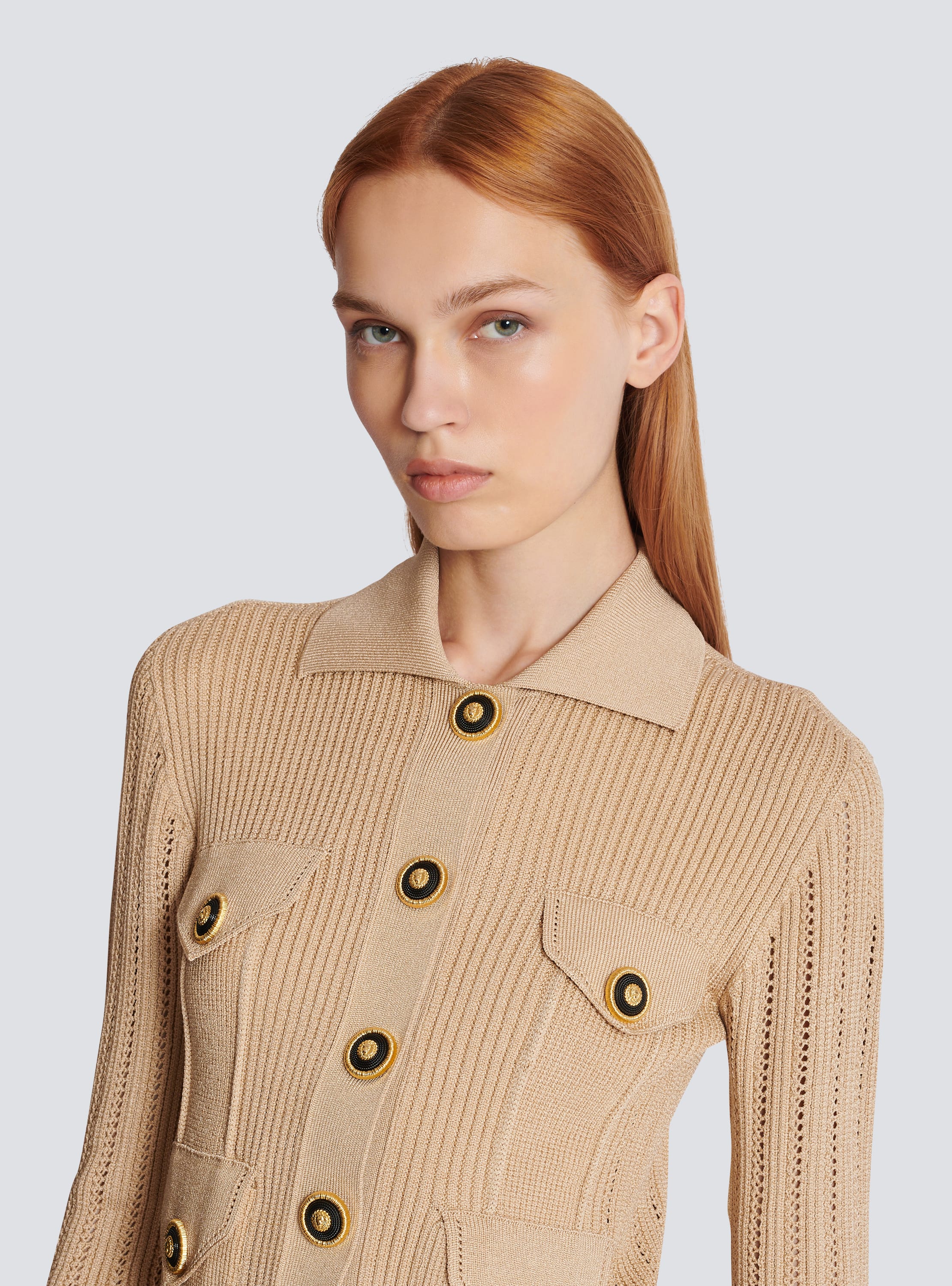 限定価格】Acka loop knit cardigan ( beige )（mix knit