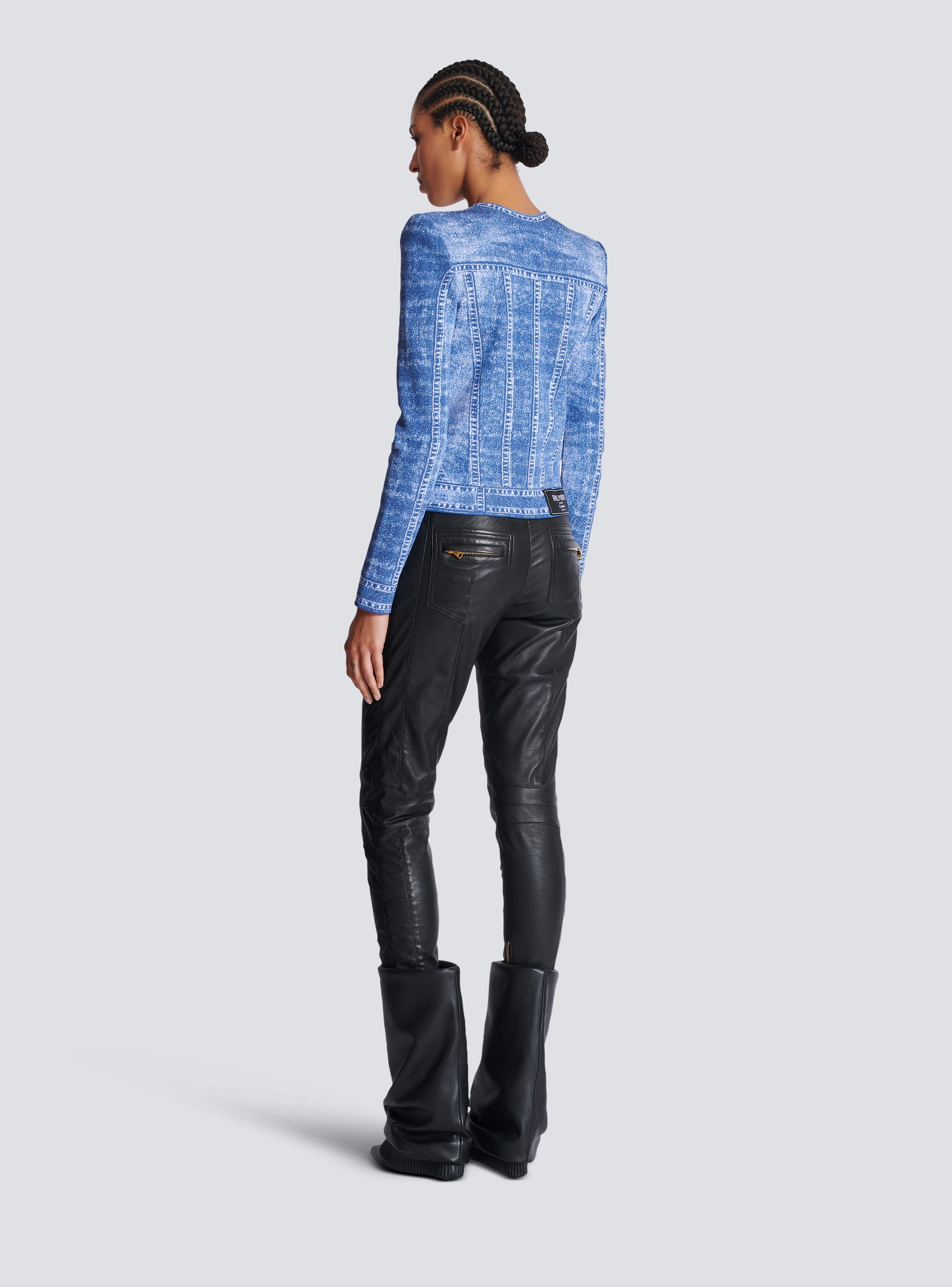 Jacquard knit cardigan with denim effect - Women | BALMAIN