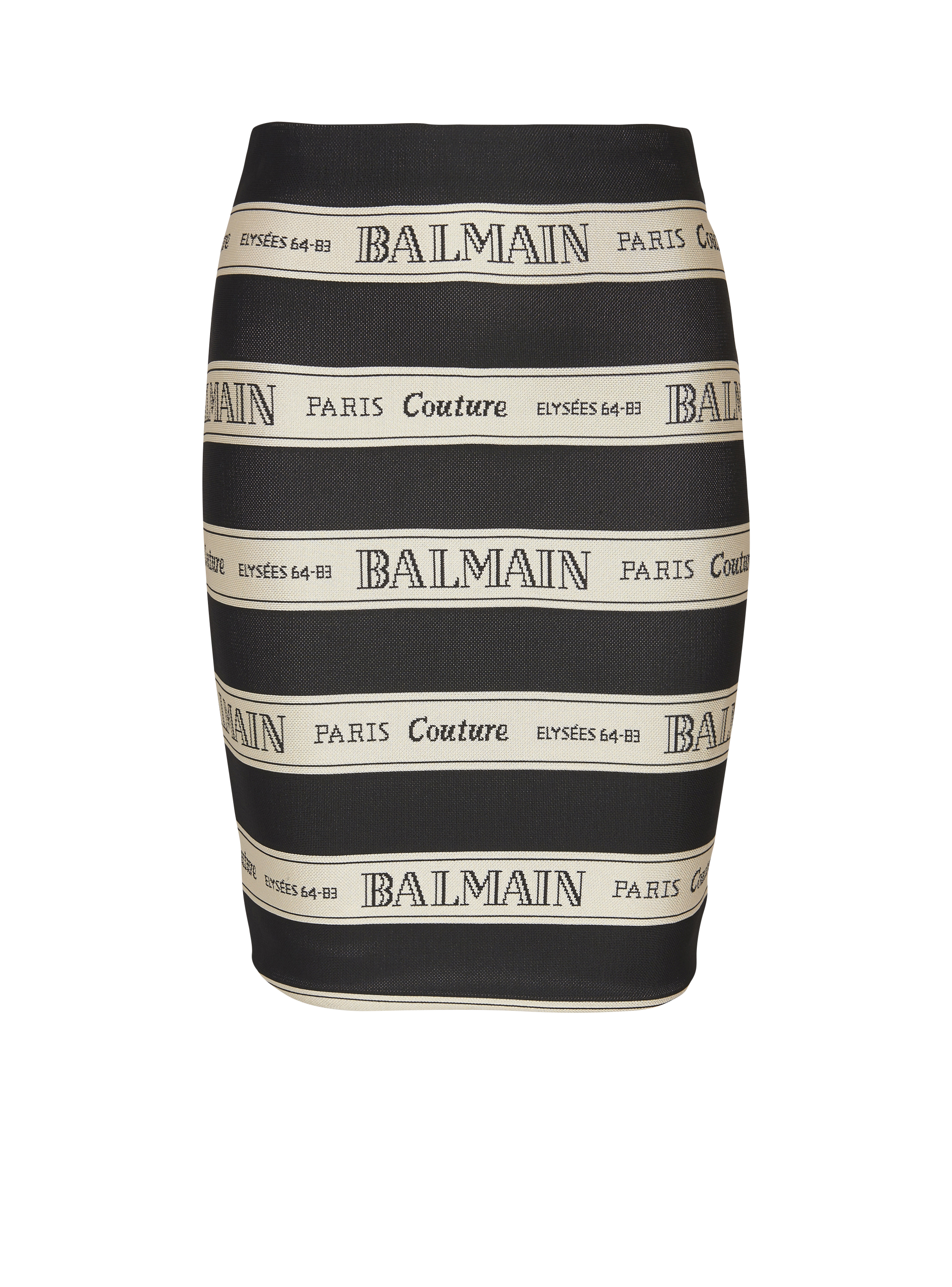 Short jacquard skirt with Balmain ribbon motif