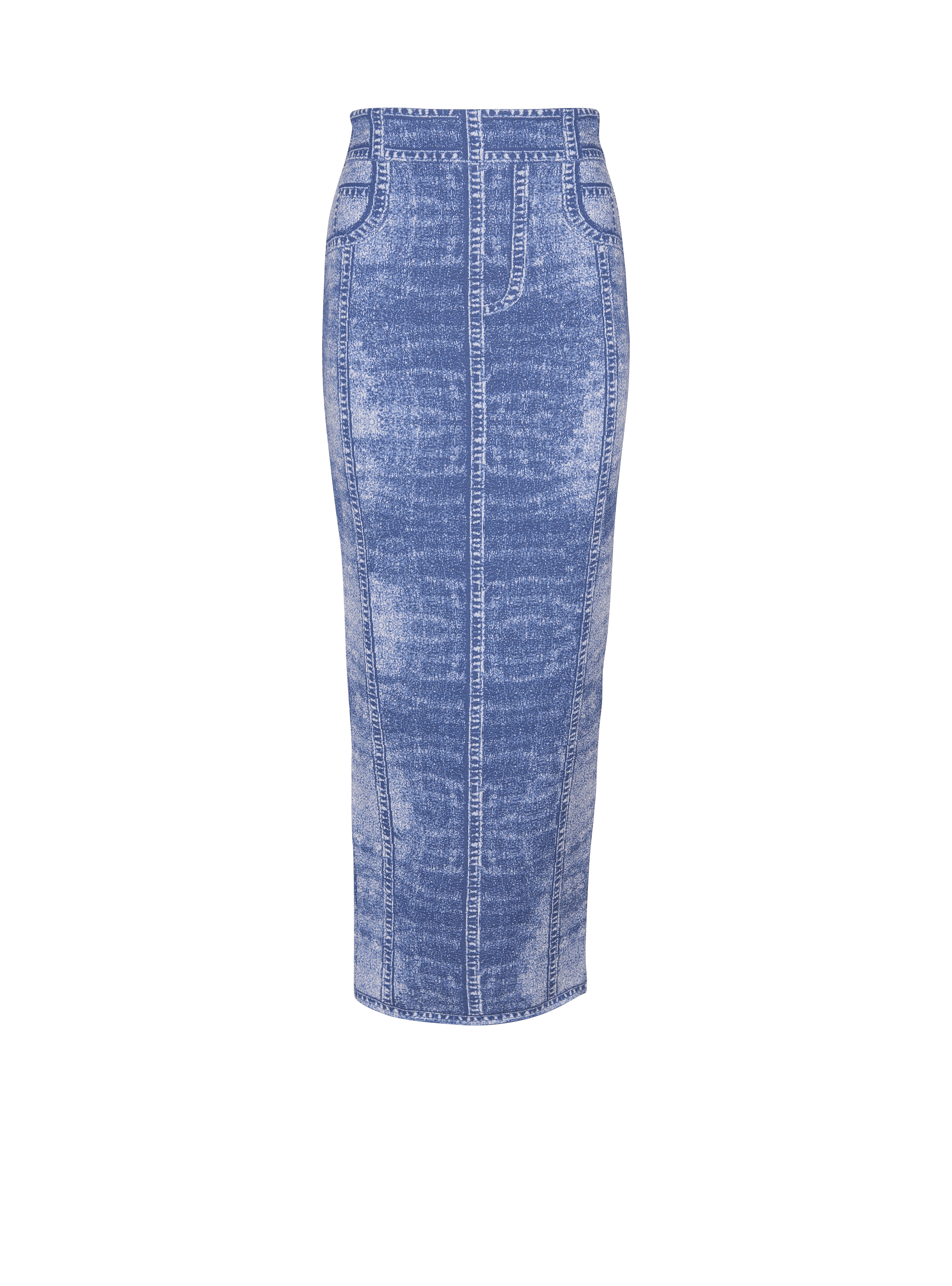 Midi skirt in jacquard knit with denim effect