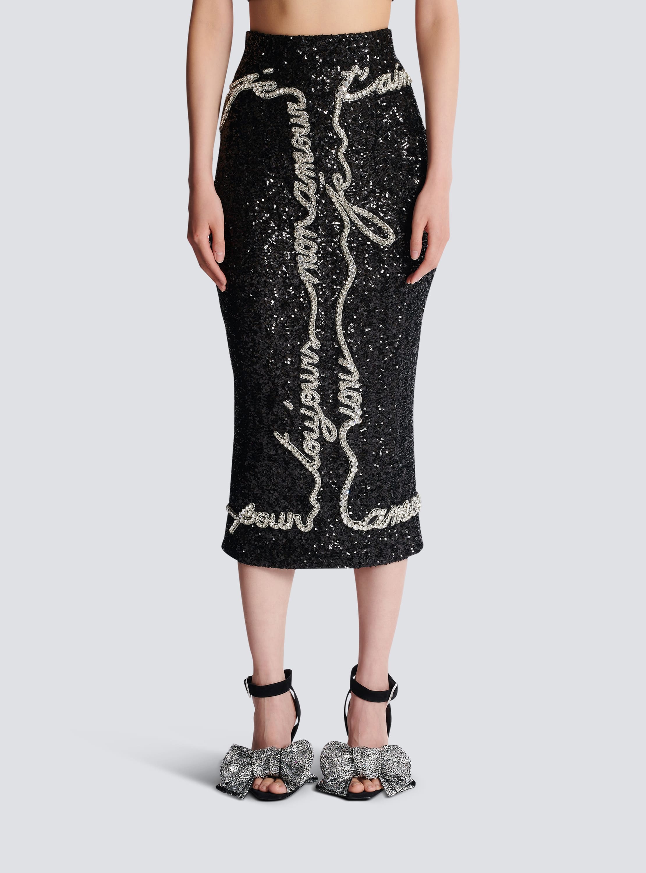 ラブレター”刺繍 スパンコール ミディスカート - Women | BALMAIN 