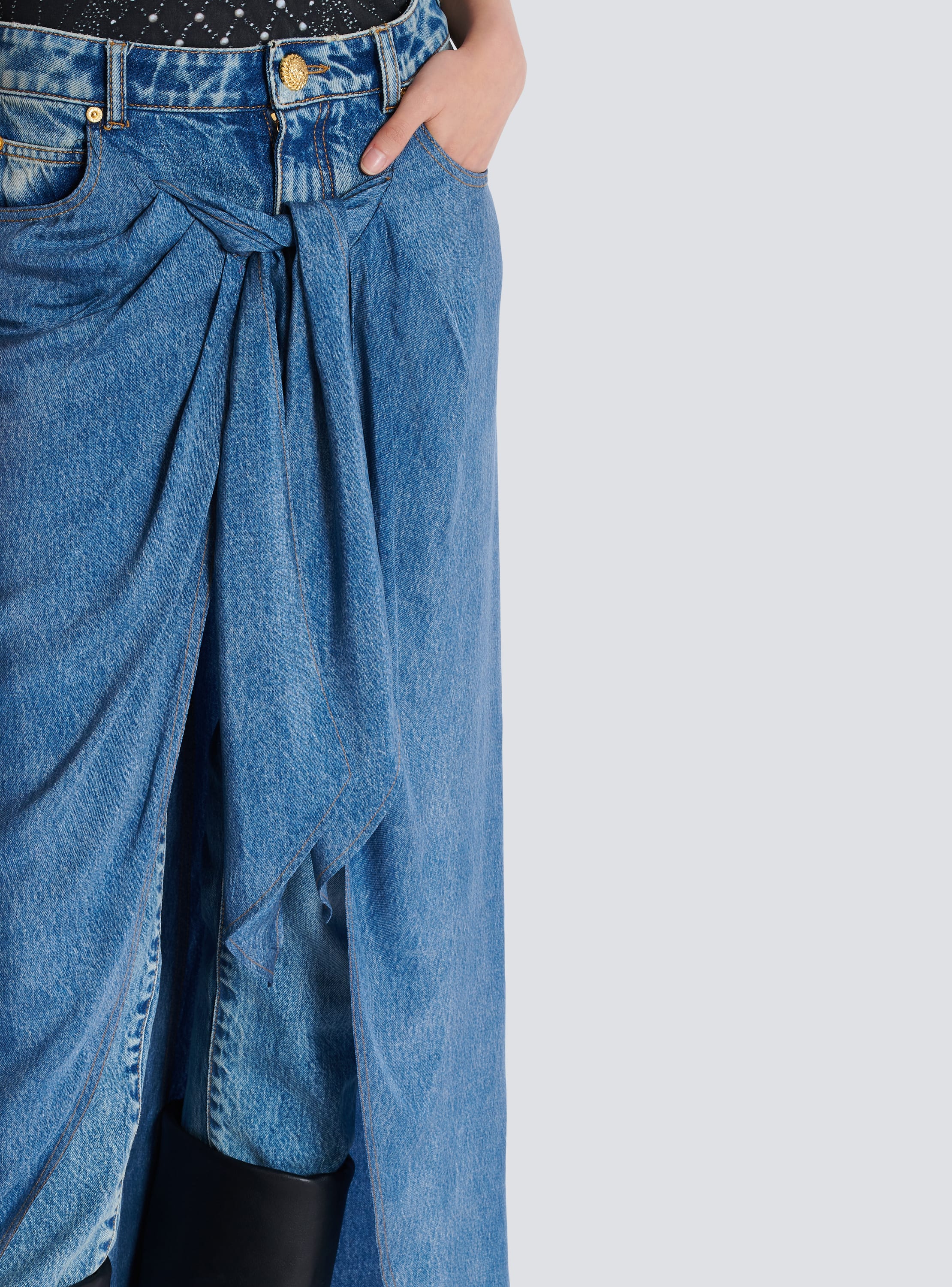 Denim jeans with draped skirt blue - Women | BALMAIN