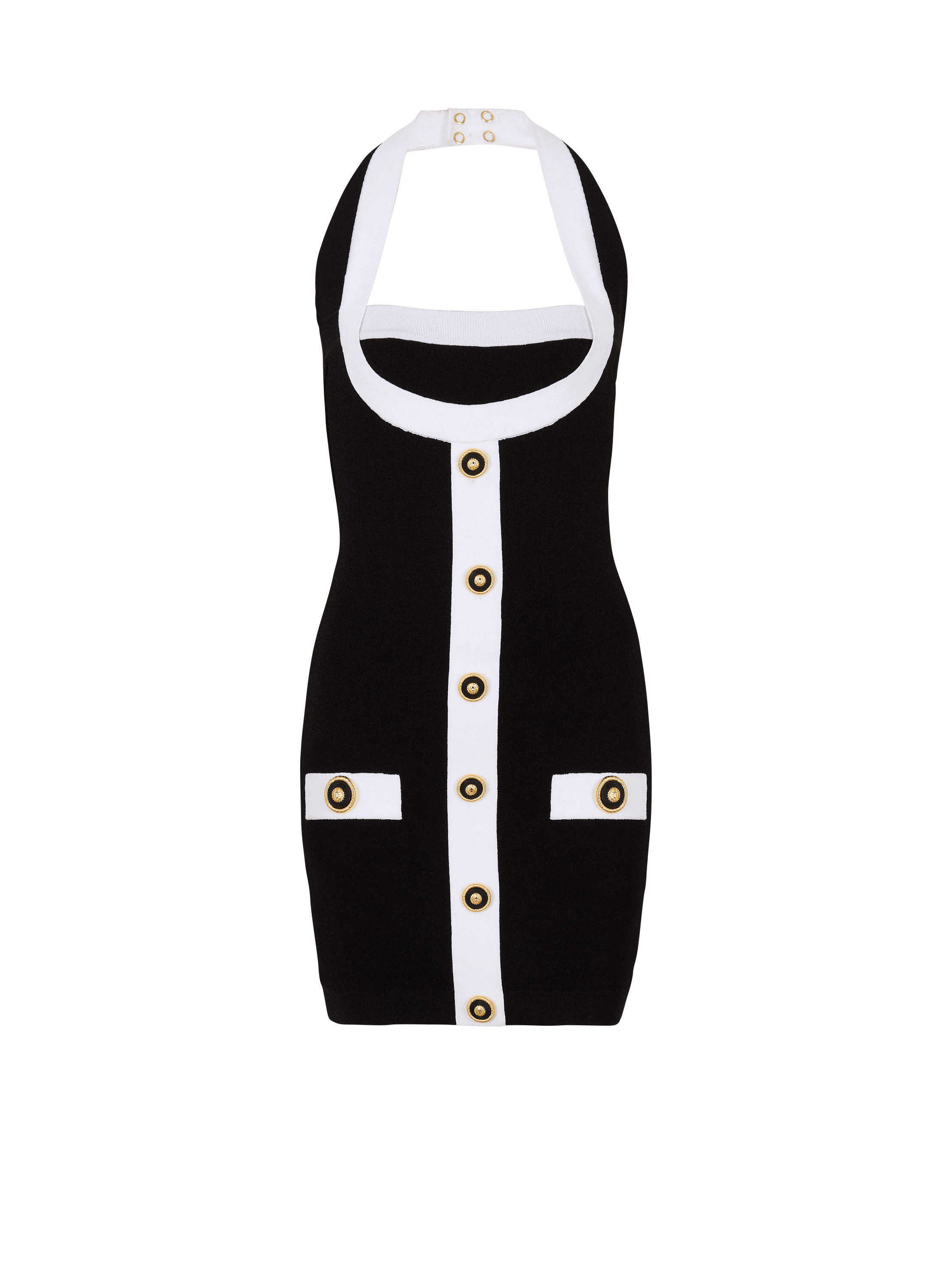 Two-tone halterneck knit dress 