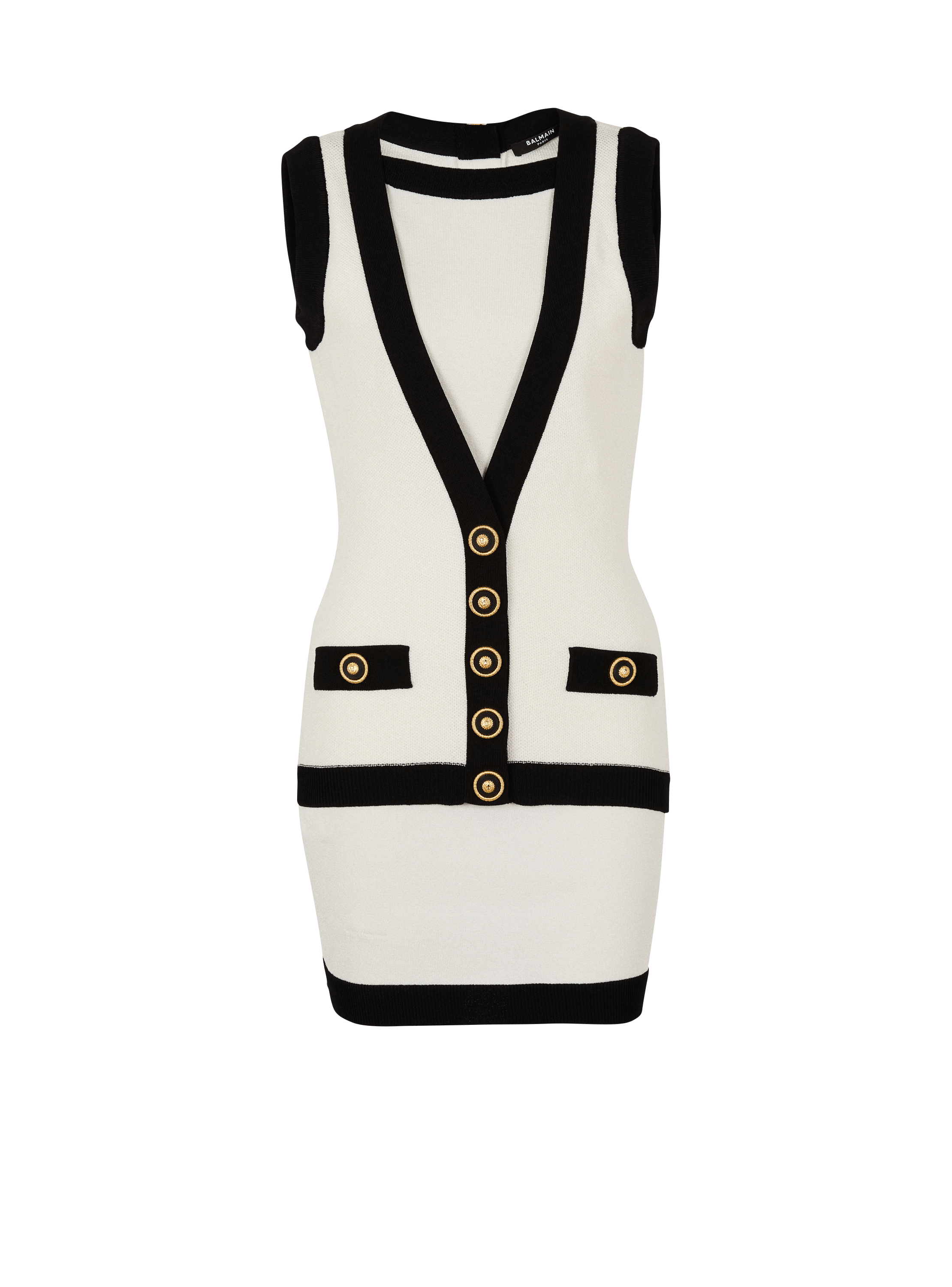 Two-tone knit dress with faux waistcoat design