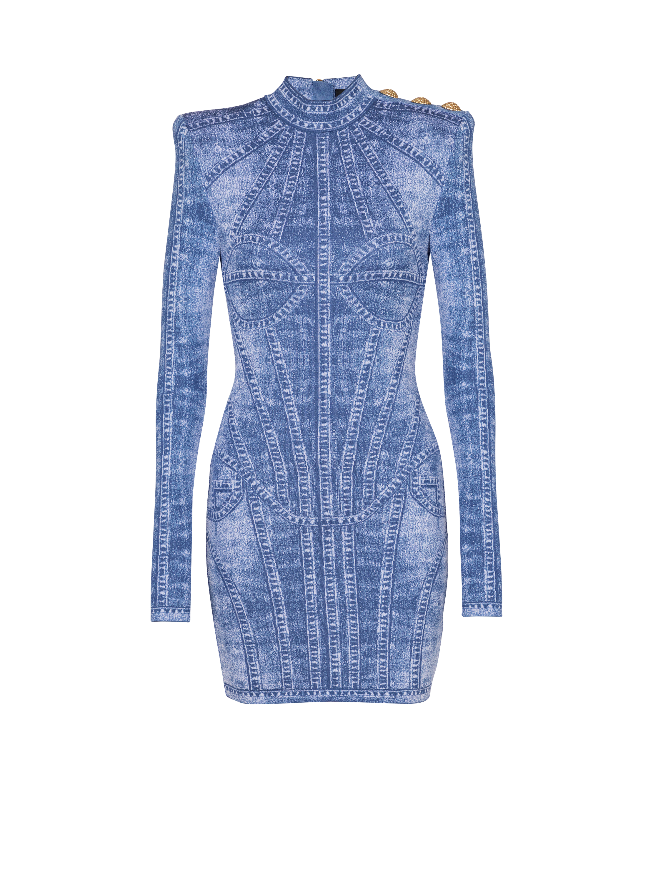 Robe courte en maille jacquard avec trompe-l'œil Denim