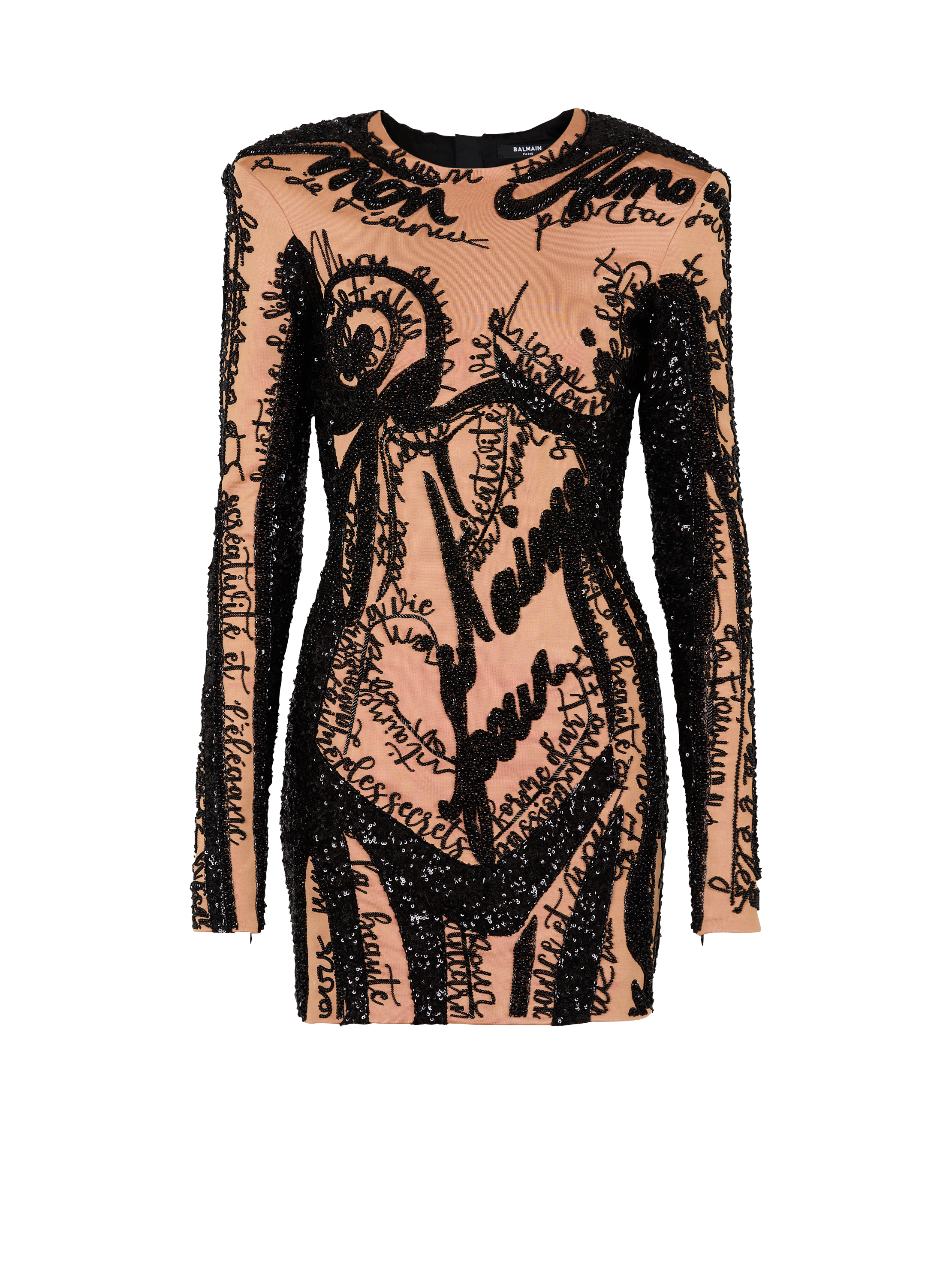 Short embroidered dress with body motif