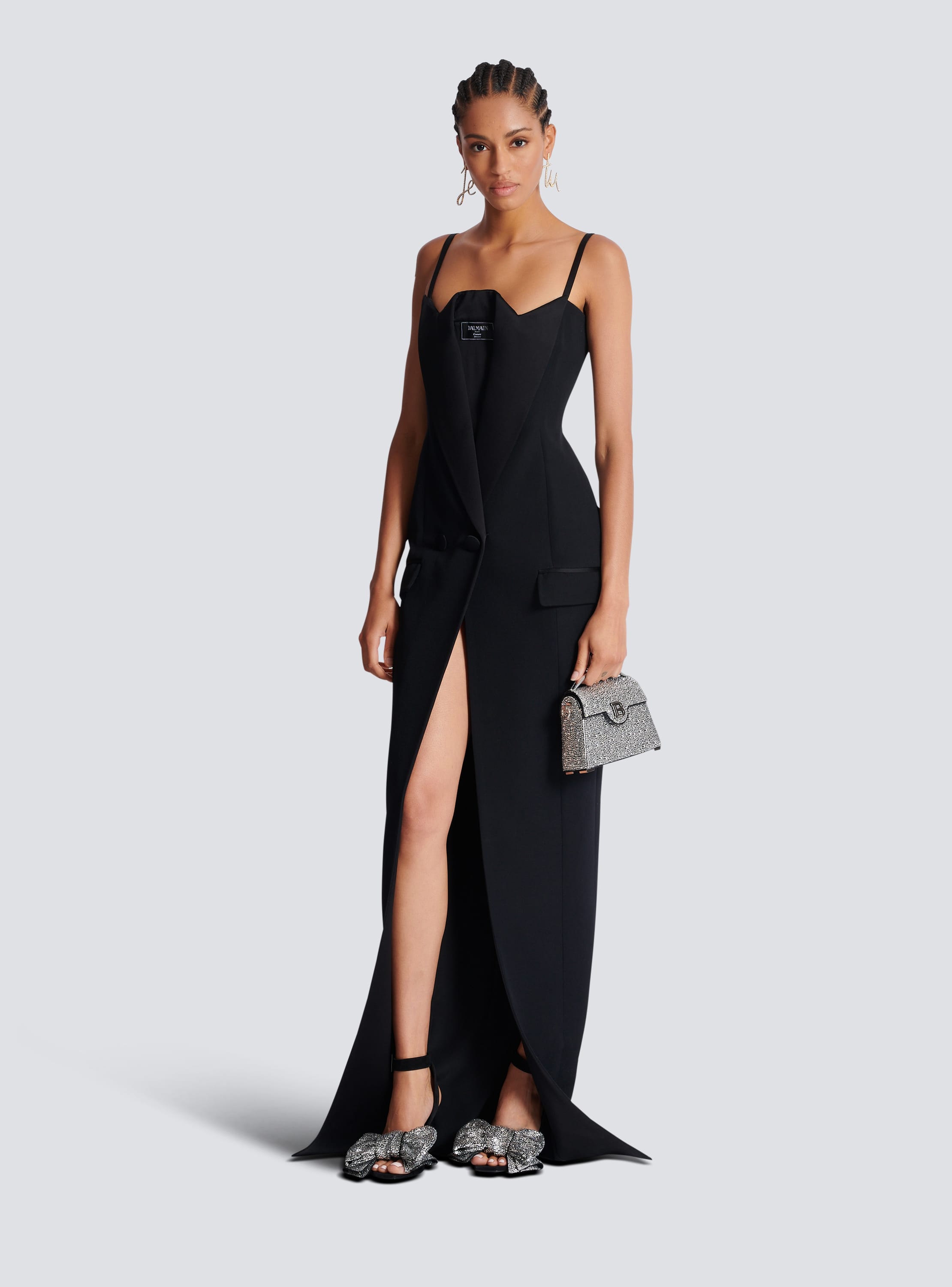 Long strappy grain de poudre dress black - Women | BALMAIN