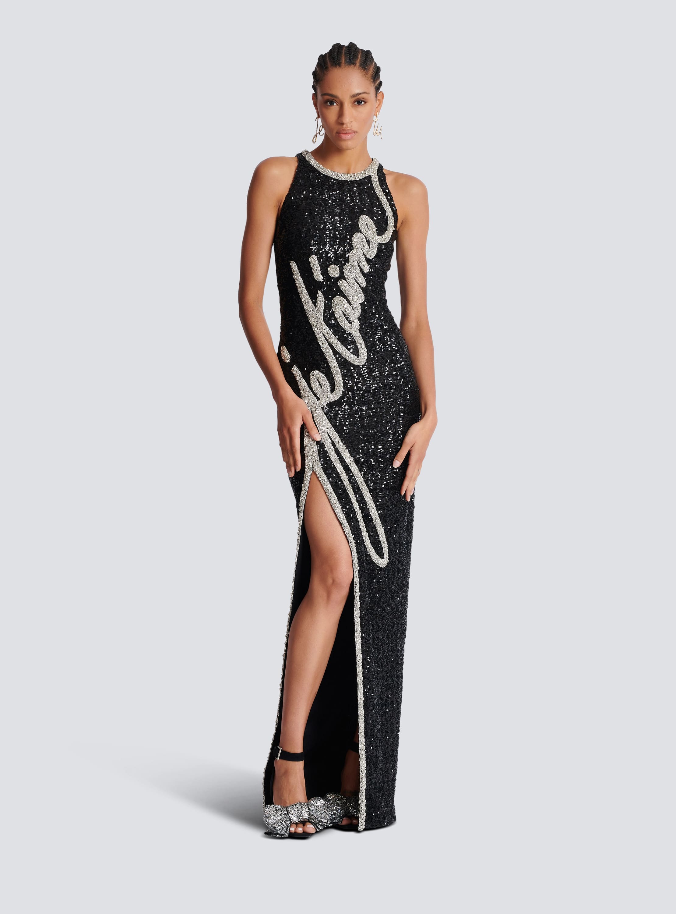 Long Love Letter embroidered sequin dress Women BALMAIN