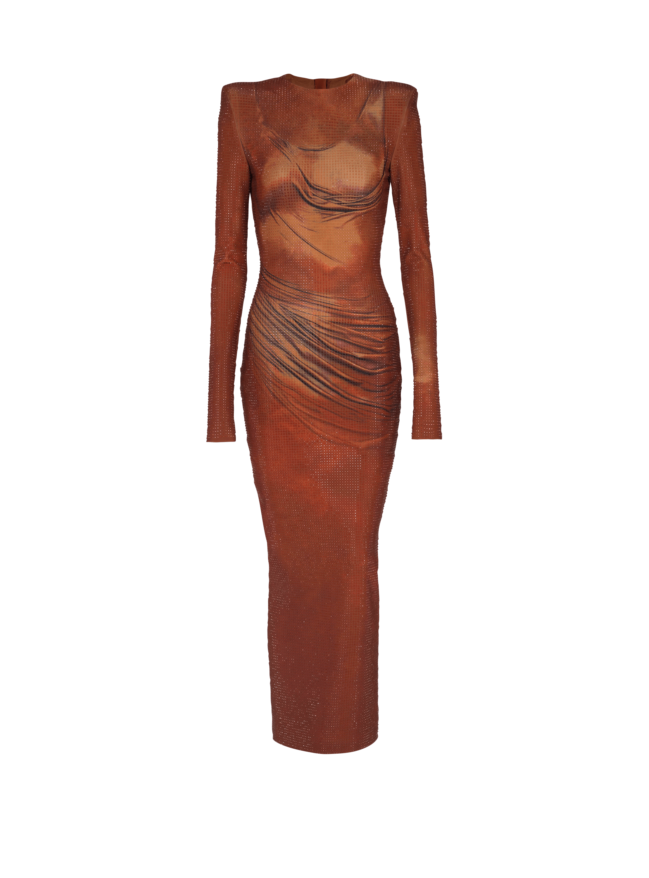 balmain paris Robe longue imprimée et strassée marron - Femme