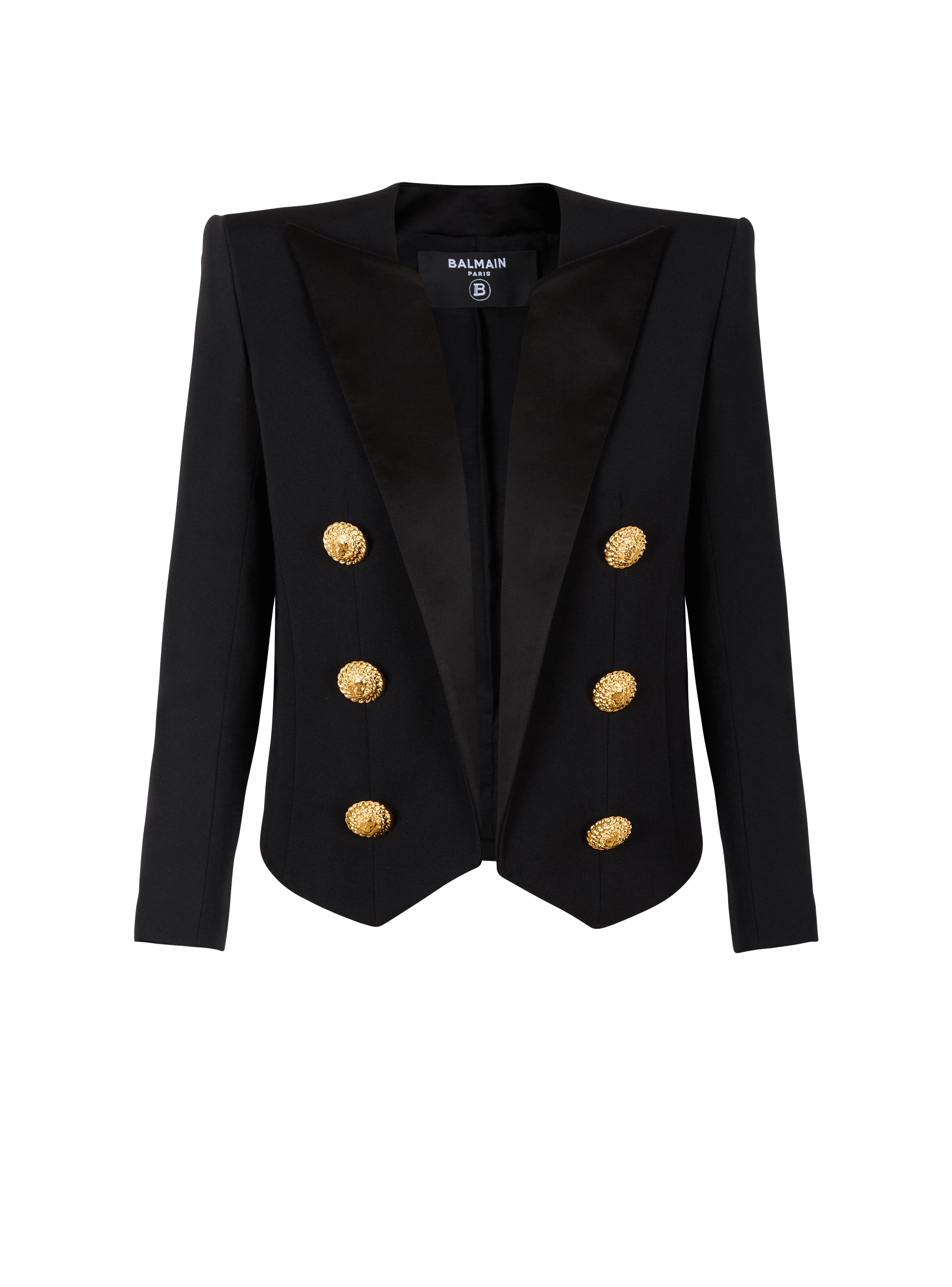 Cropped grain de poudre edge-to-edge jacket with 6 buttons