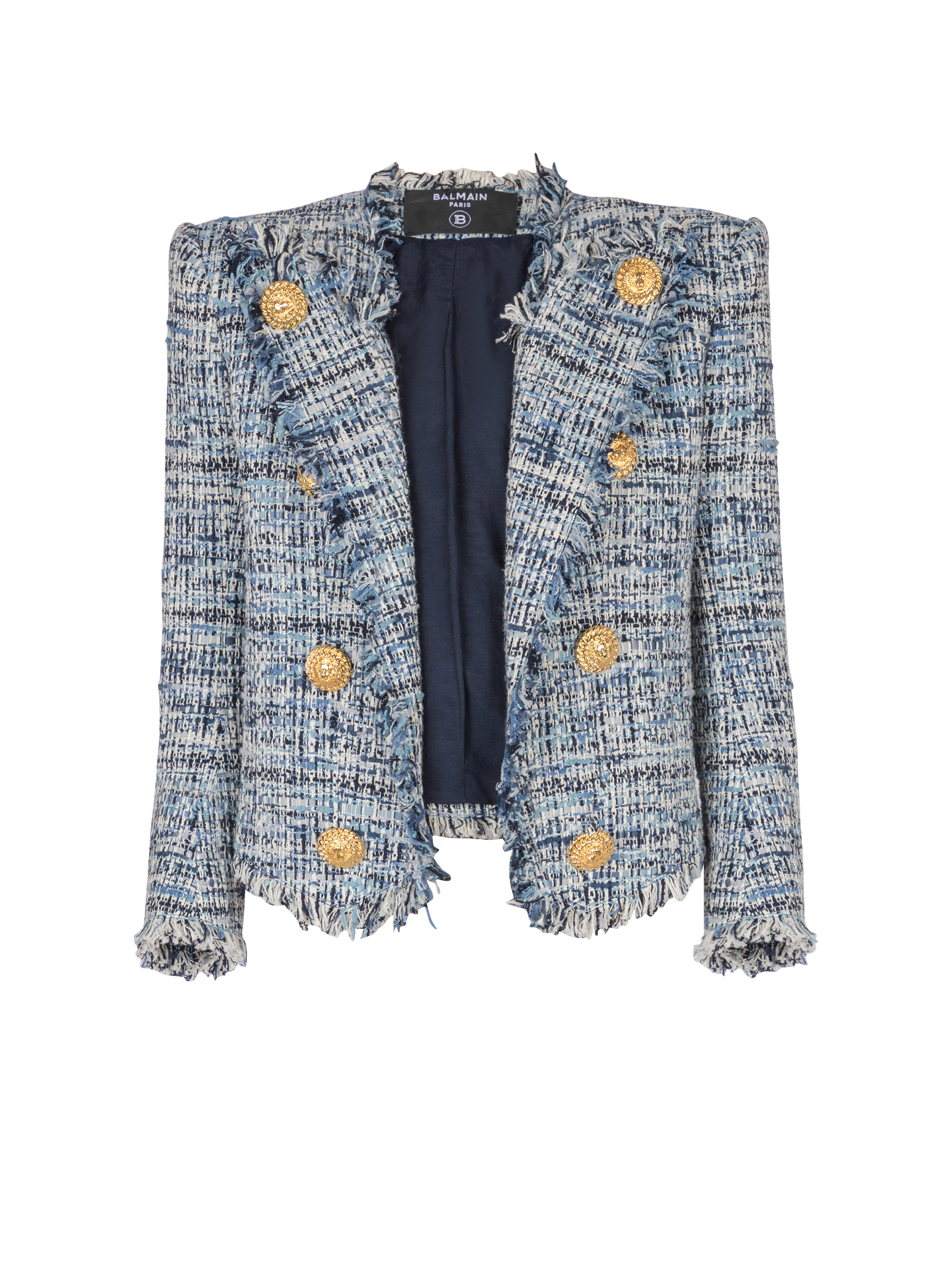 Cropped tweed edge-to-edge jacket with 8 buttons