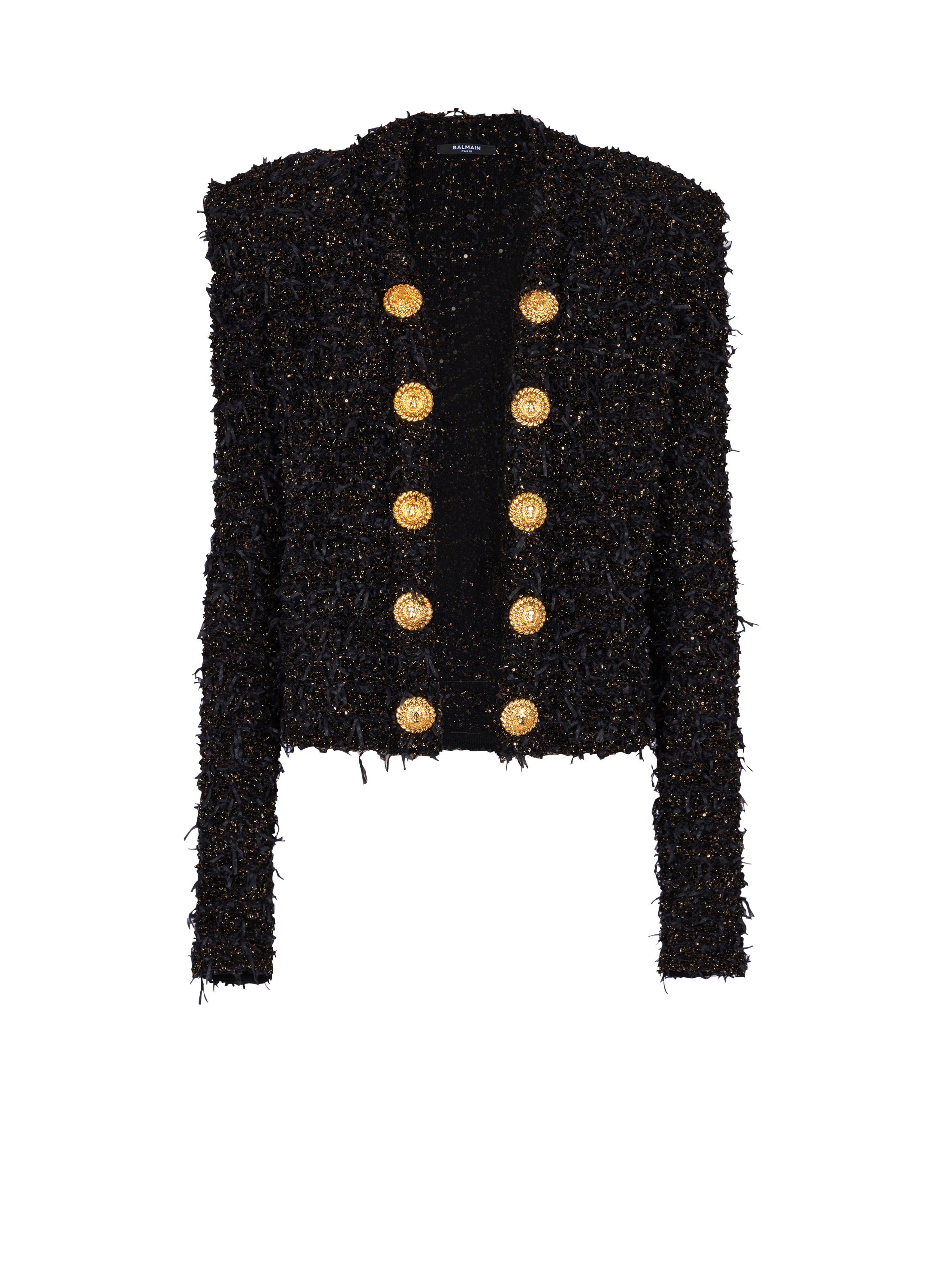 balmain paris Veste bord à bord en tweed noir - Femme