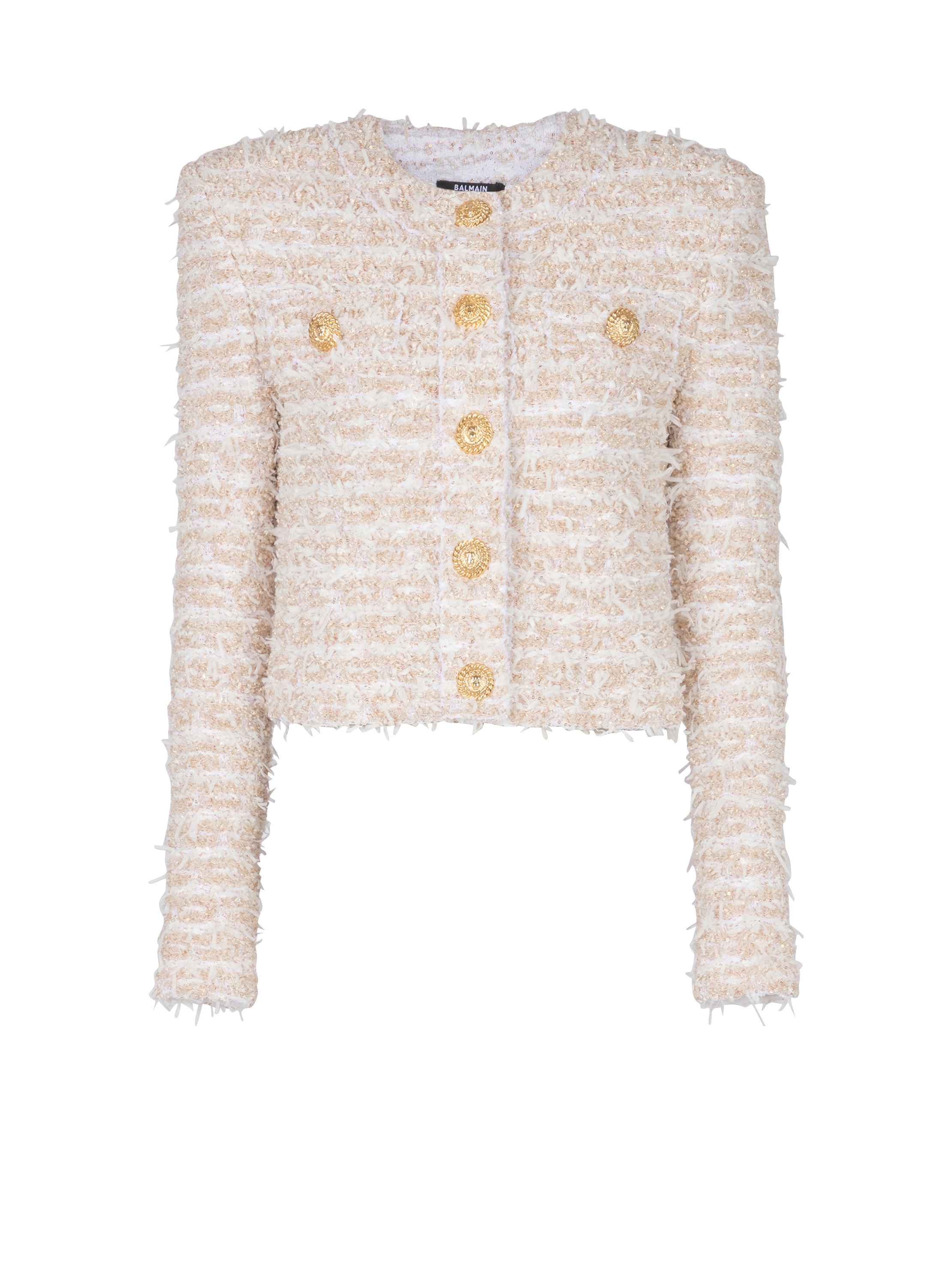 balmain paris Veste courte en tweed or - Femme