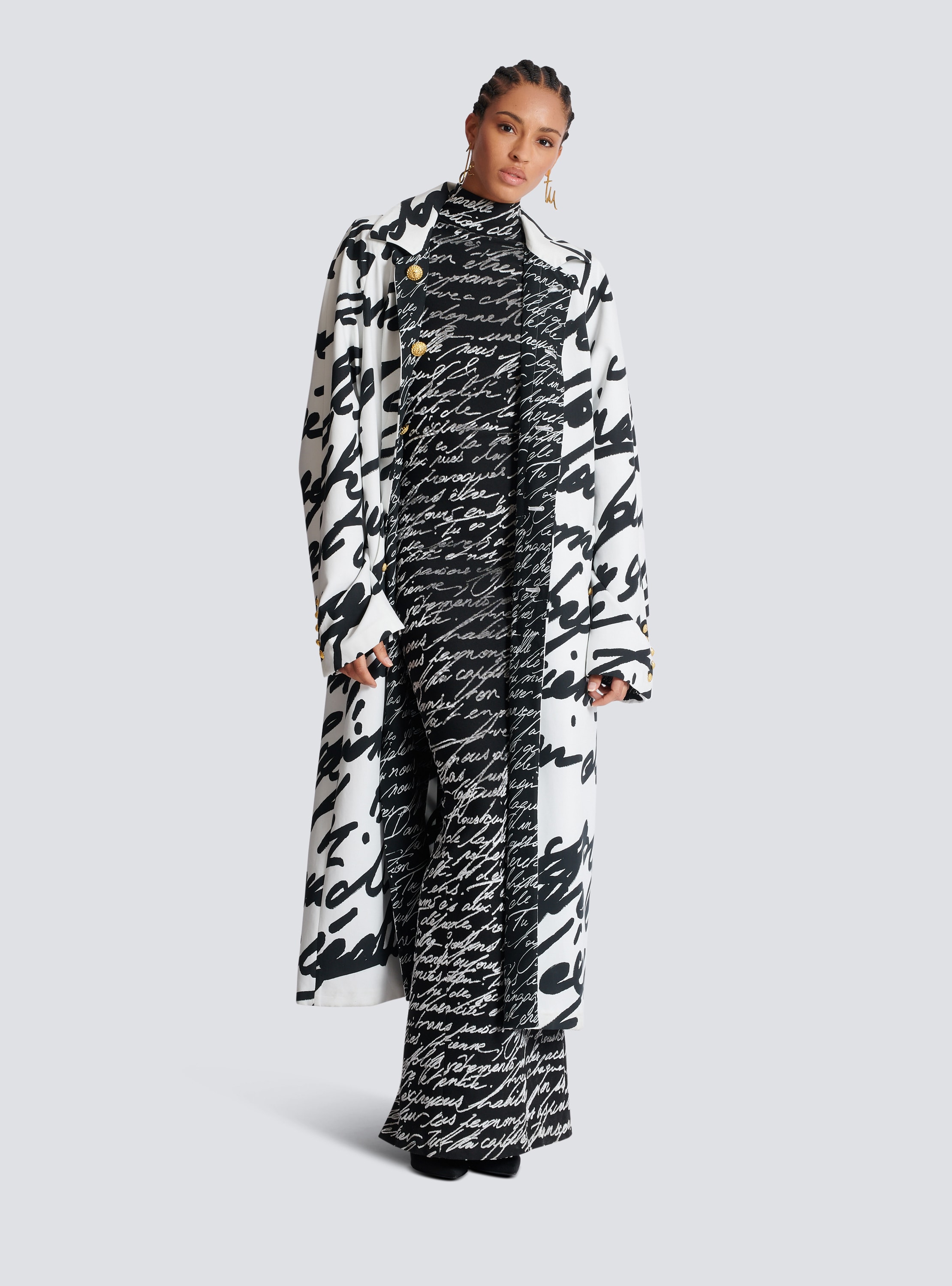 Long reversible coat with "Love Letter" print