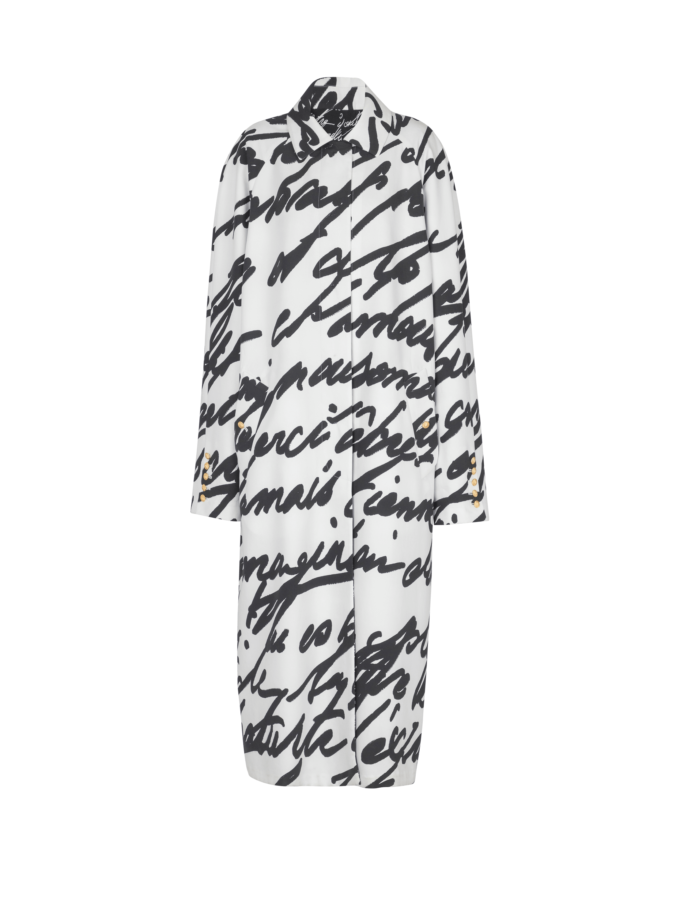 Long reversible coat with "Love Letter" print