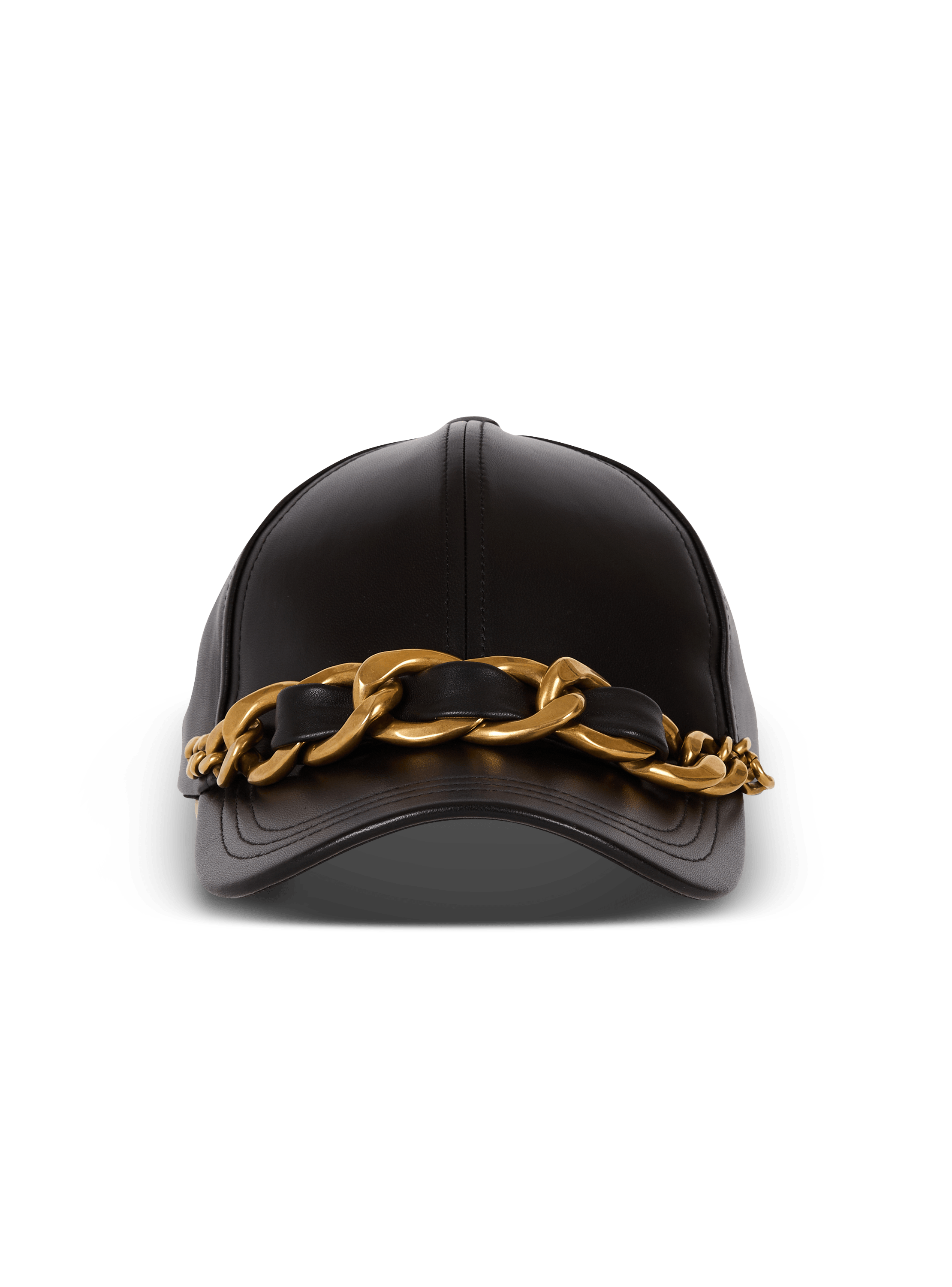 balmain paris Casquette en cuir d'agneau avec chaîne noir - Femme