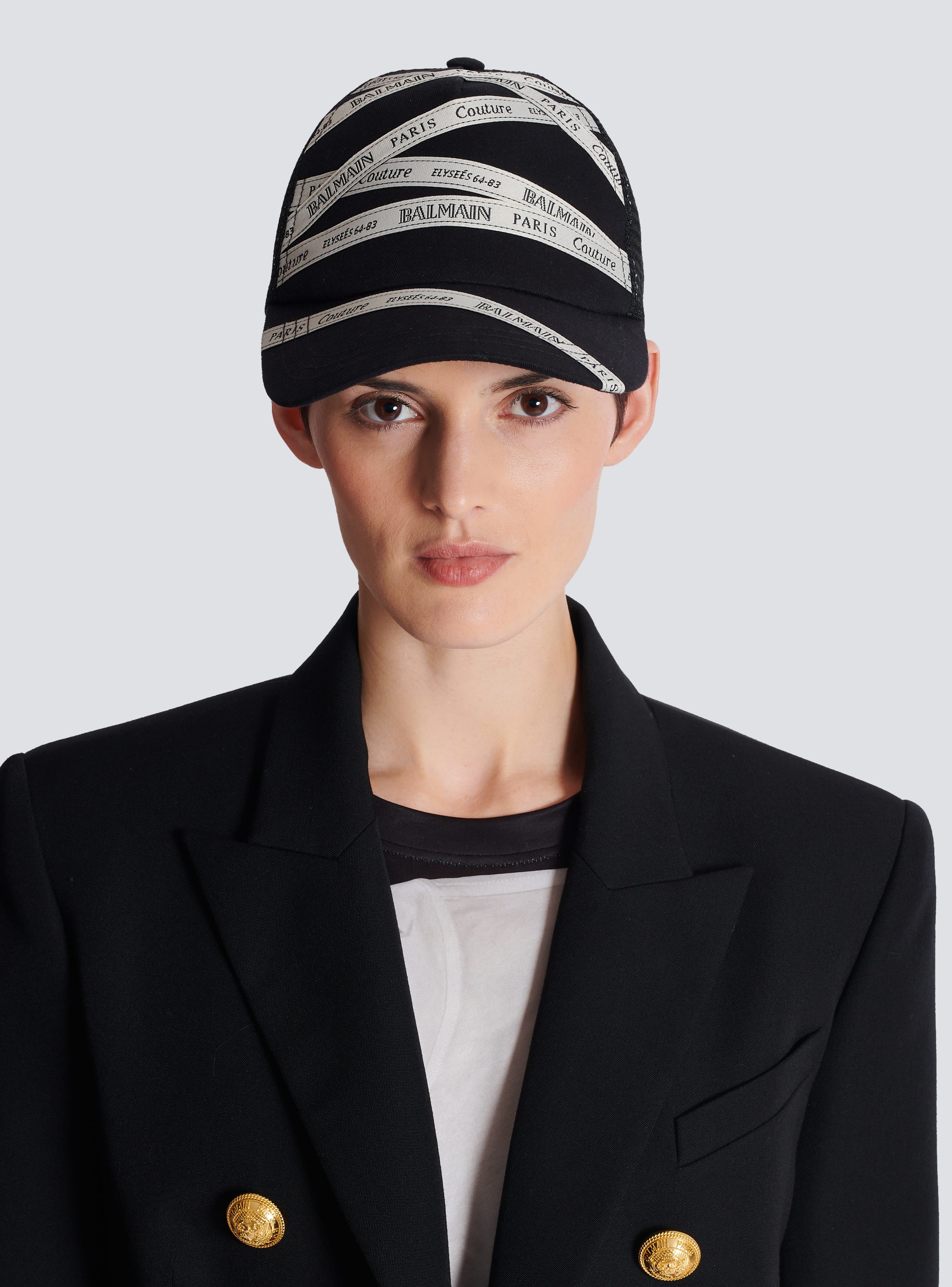 Cotton cap with Balmain ribbon motif