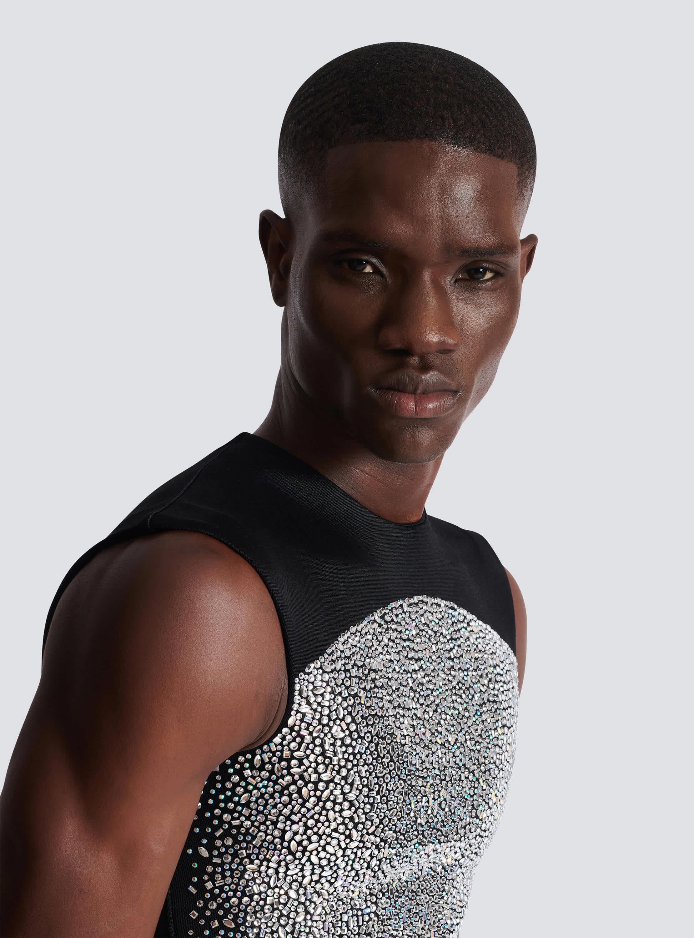 Rhinestone Galaxy tank top in sculpting jersey - Men | BALMAIN